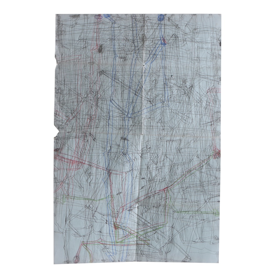 Robert Bolubasz 2016 Mixed Media Drawing on Paper "Untitled (Map 2)"