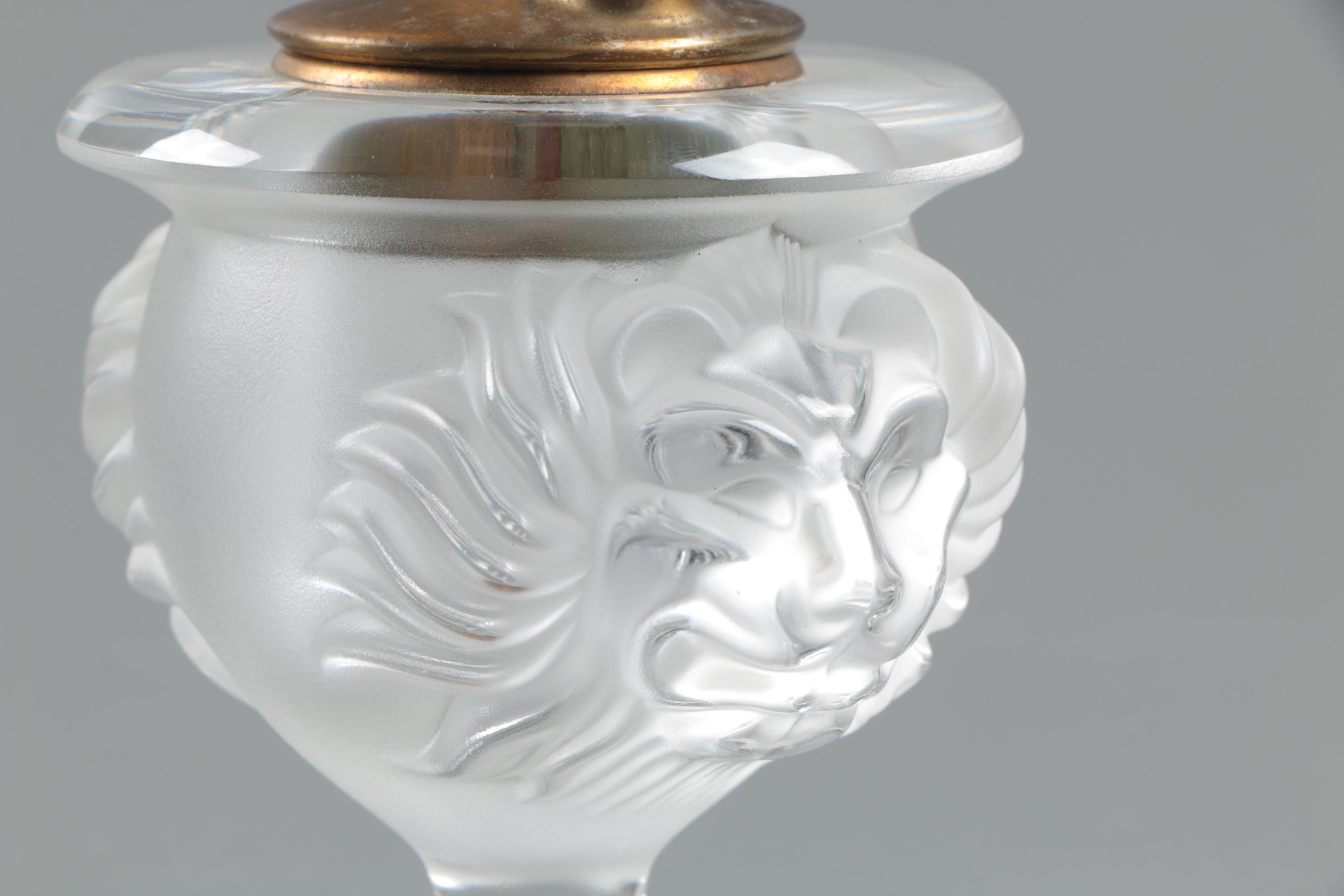 Vintage Lalique Crystal and Brass "Lion" Table Lighter
