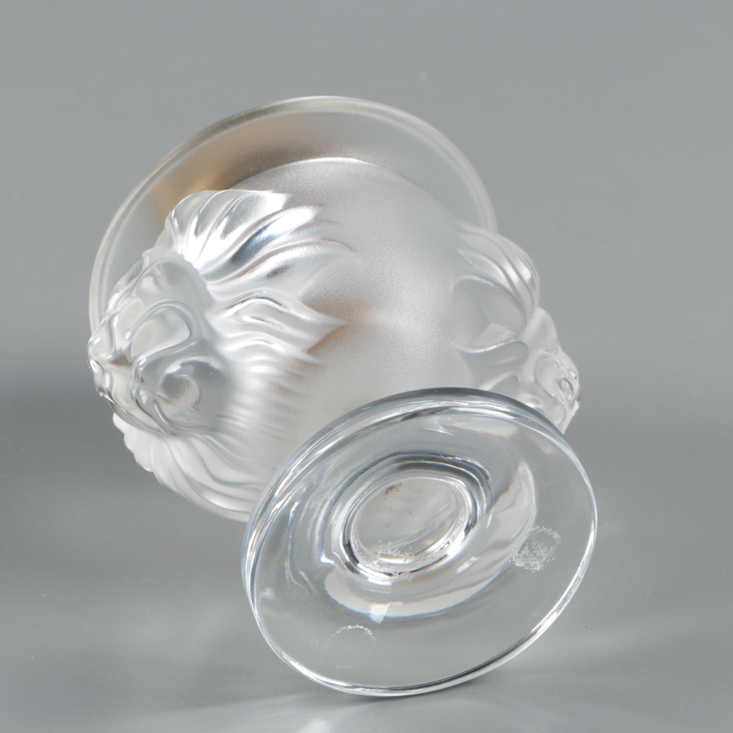 Vintage Lalique Crystal and Brass "Lion" Table Lighter