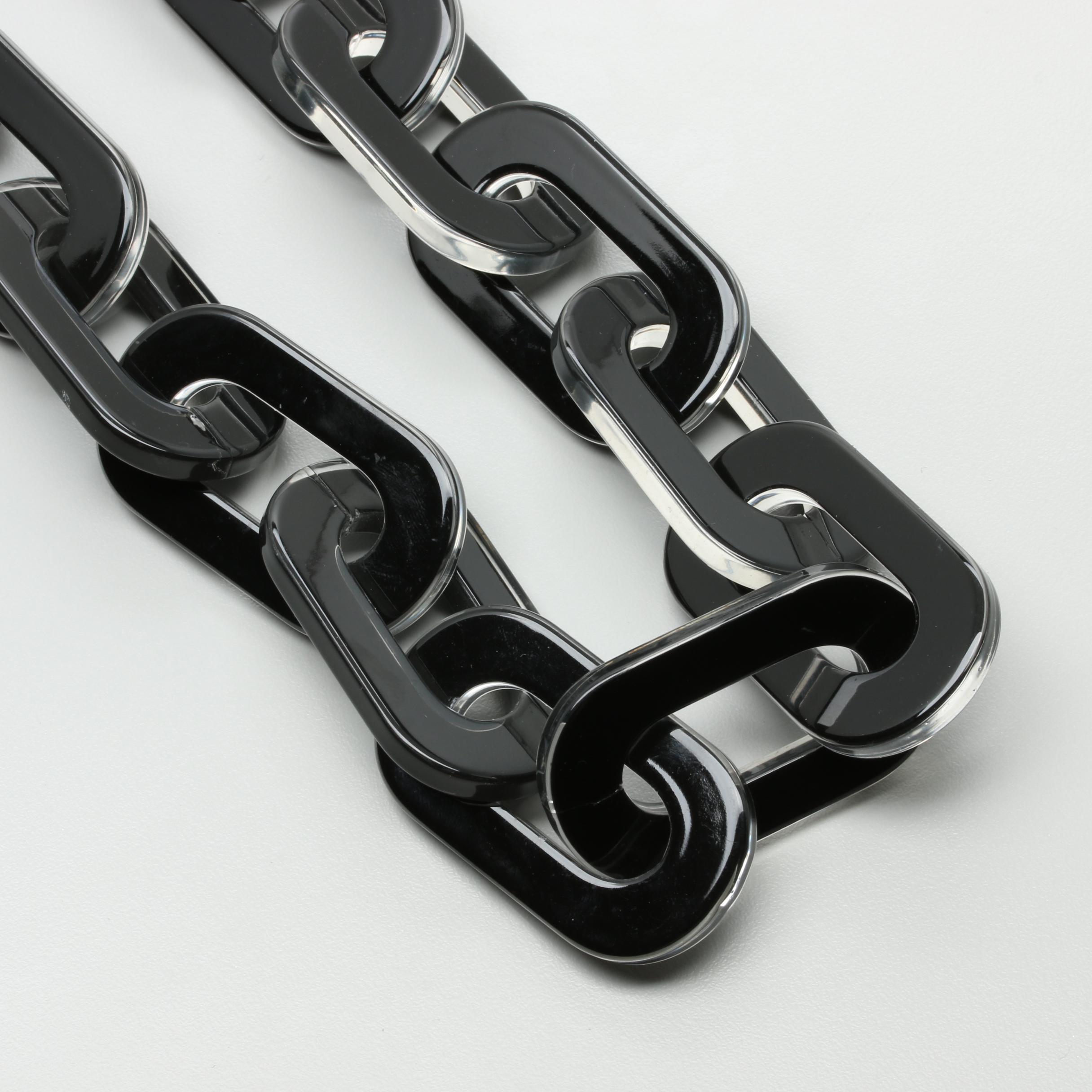 Graduated Black Resin Link Necklace with Black Resin and Foilback Earrings