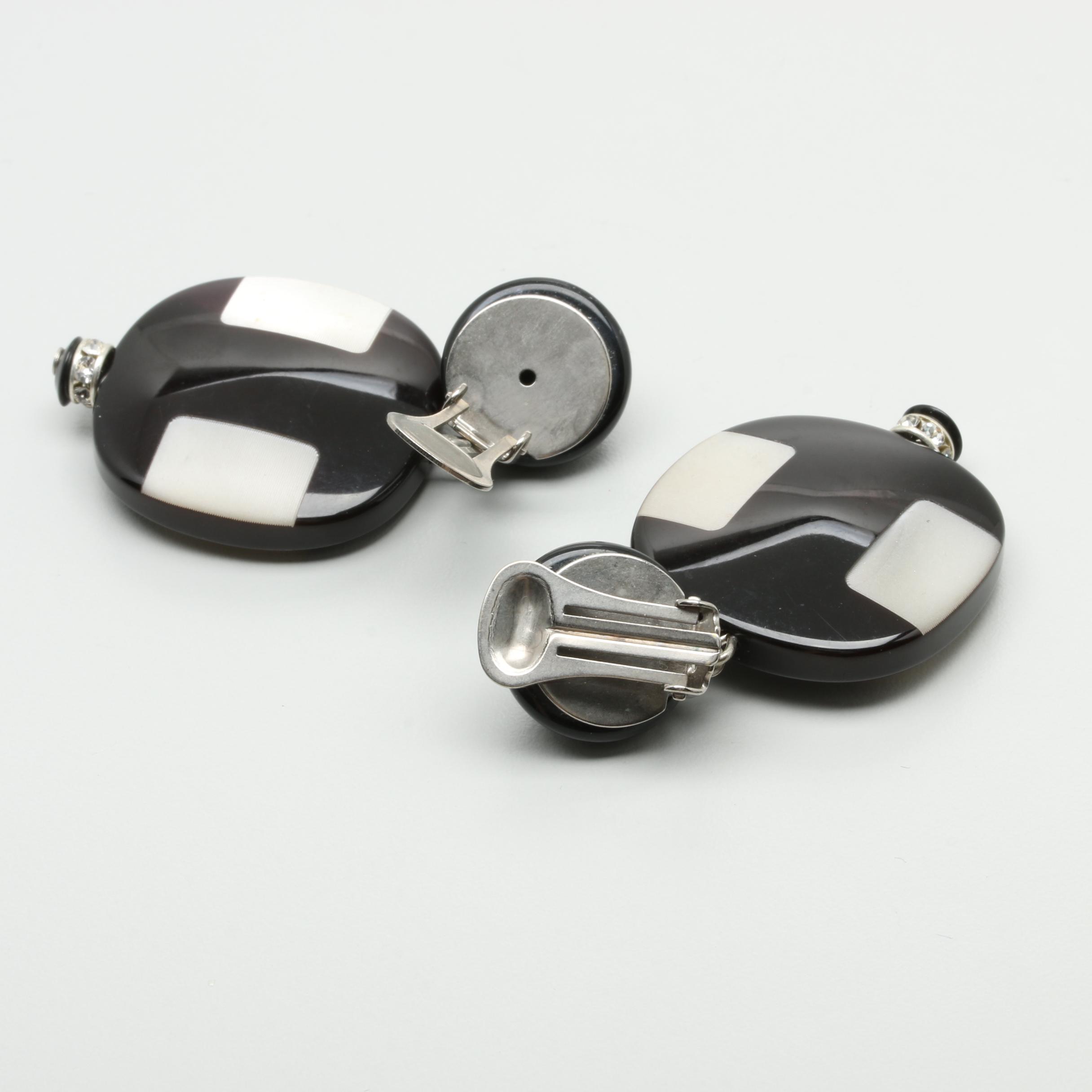 Graduated Black Resin Link Necklace with Black Resin and Foilback Earrings