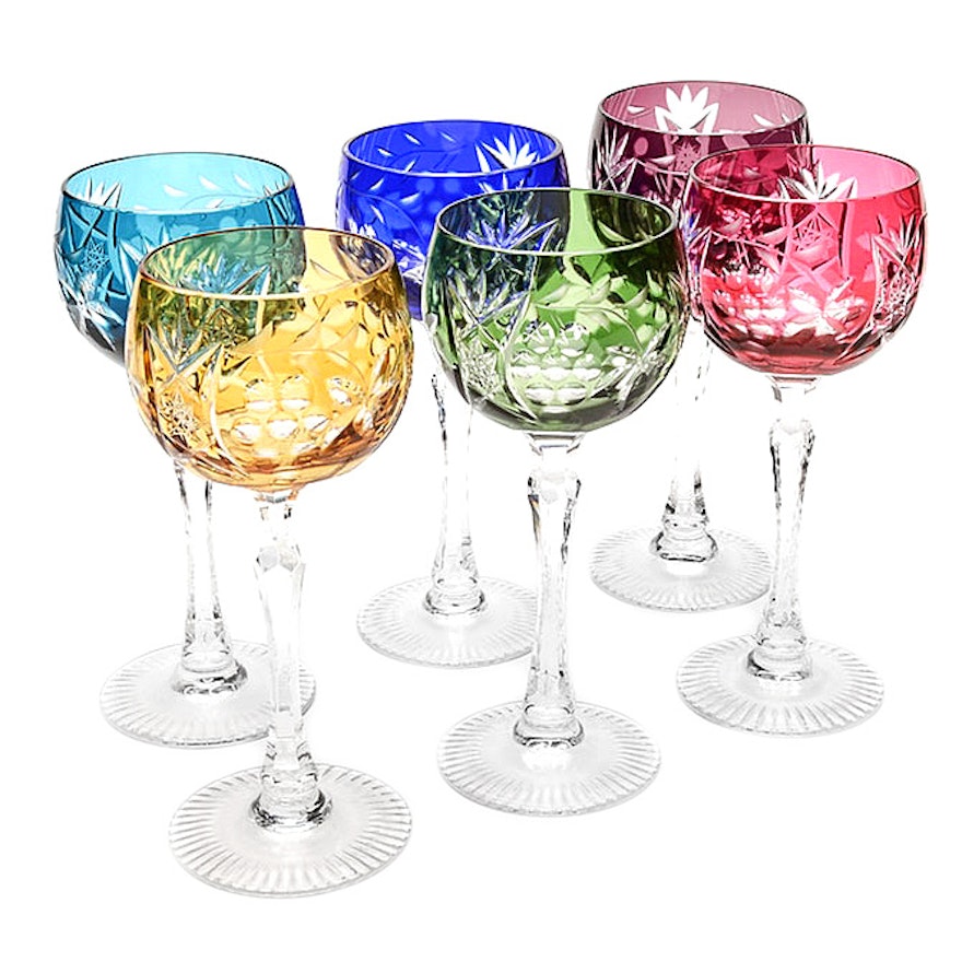 Bohemian Cased Cut to Clear Crystal Hock Wine Glasses