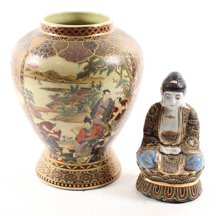 Japanese Satsuma Vase and Buddha Figure