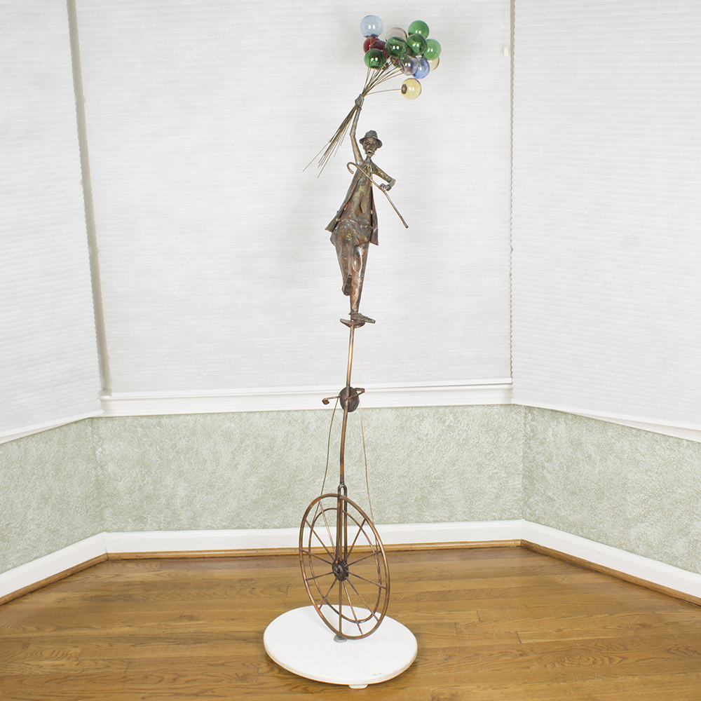 Jim Lewk Mixed Media Sculpture of Man with Balloons