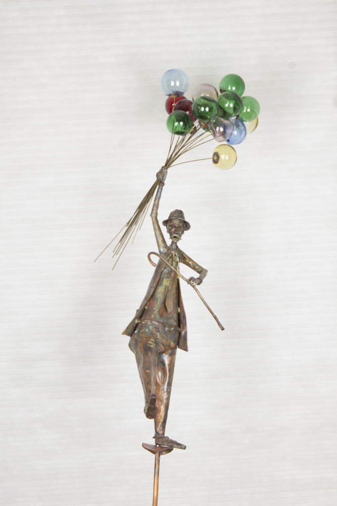 Jim Lewk Mixed Media Sculpture of Man with Balloons