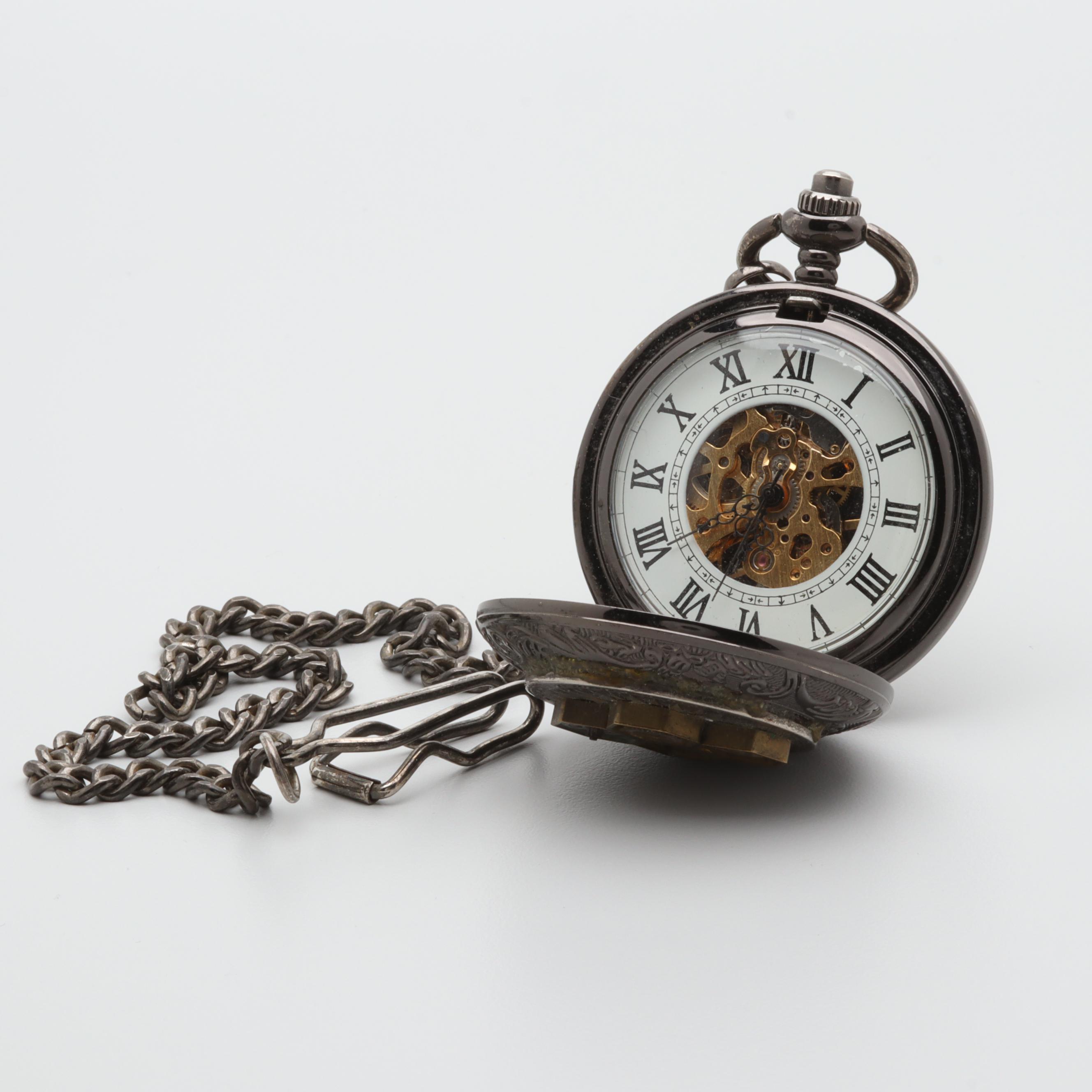 Half Skeleton Pocket Watch