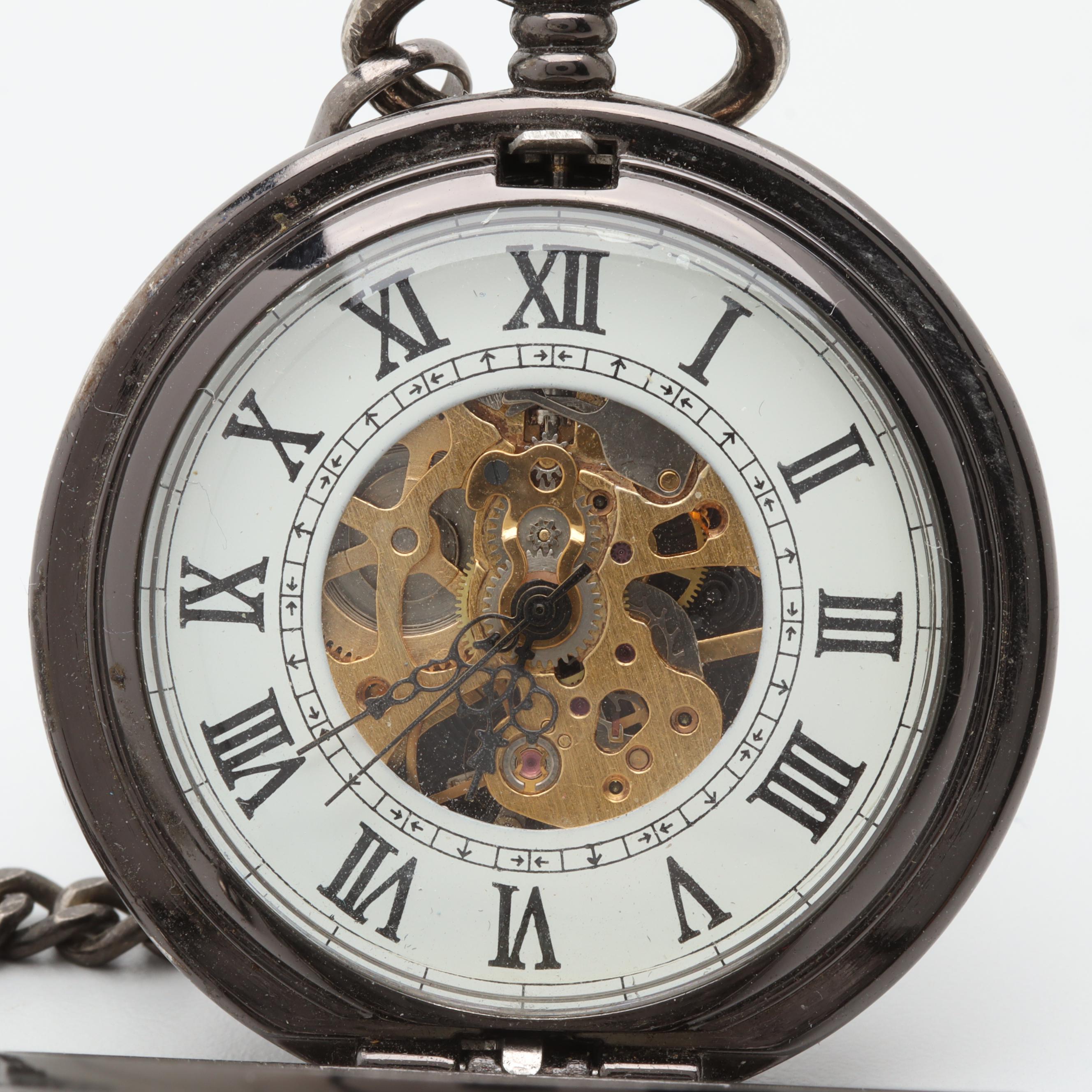 Half Skeleton Pocket Watch
