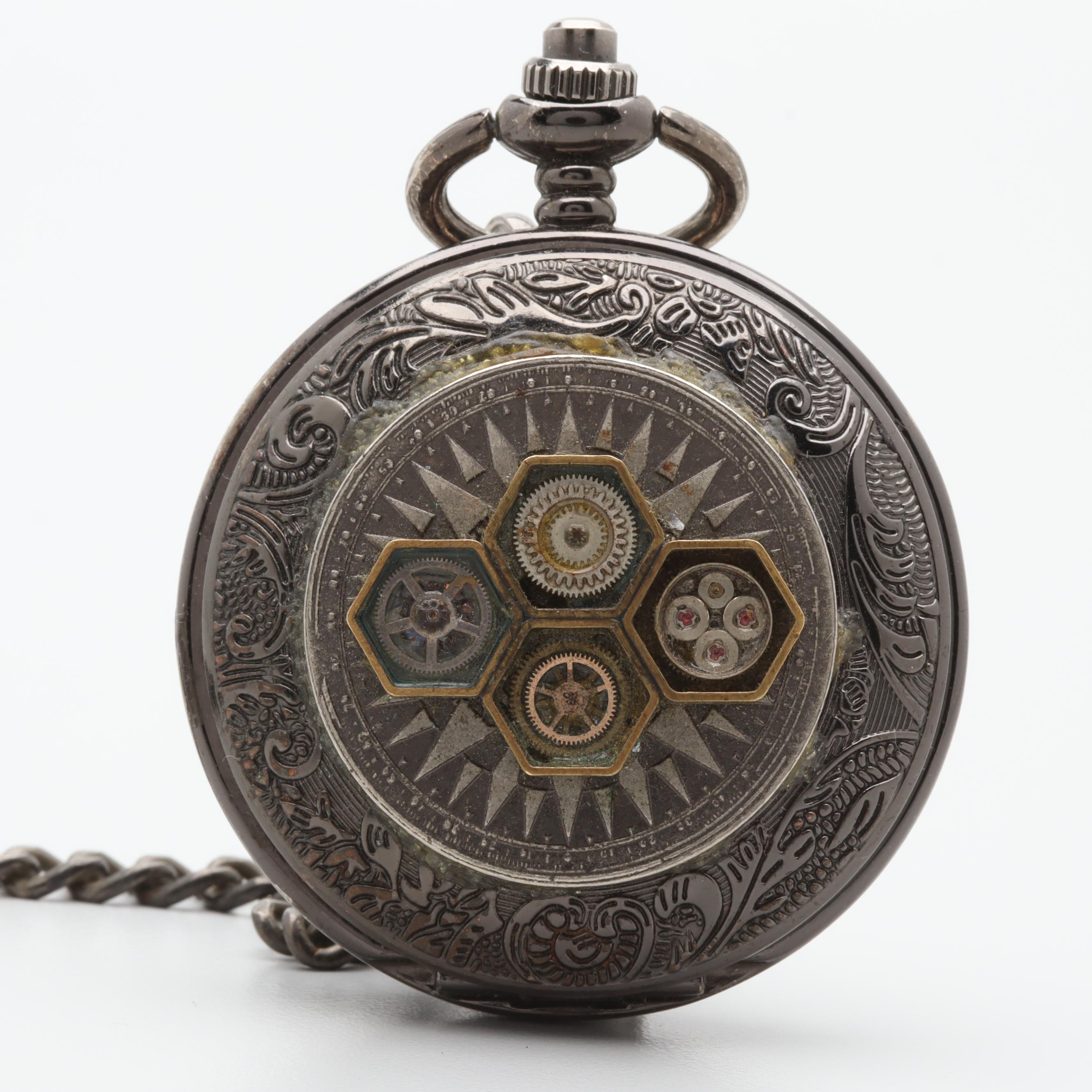 Half Skeleton Pocket Watch