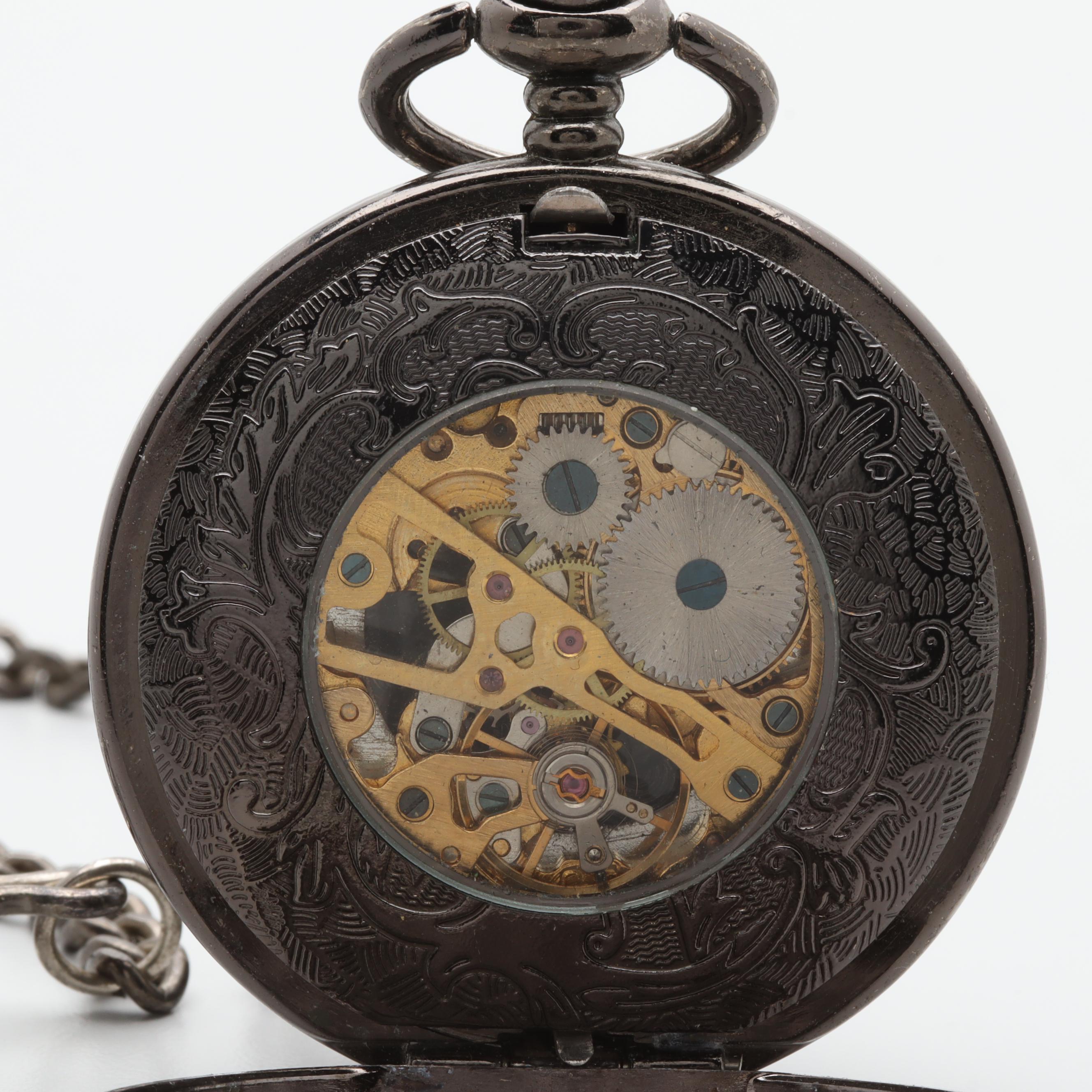 Half Skeleton Pocket Watch