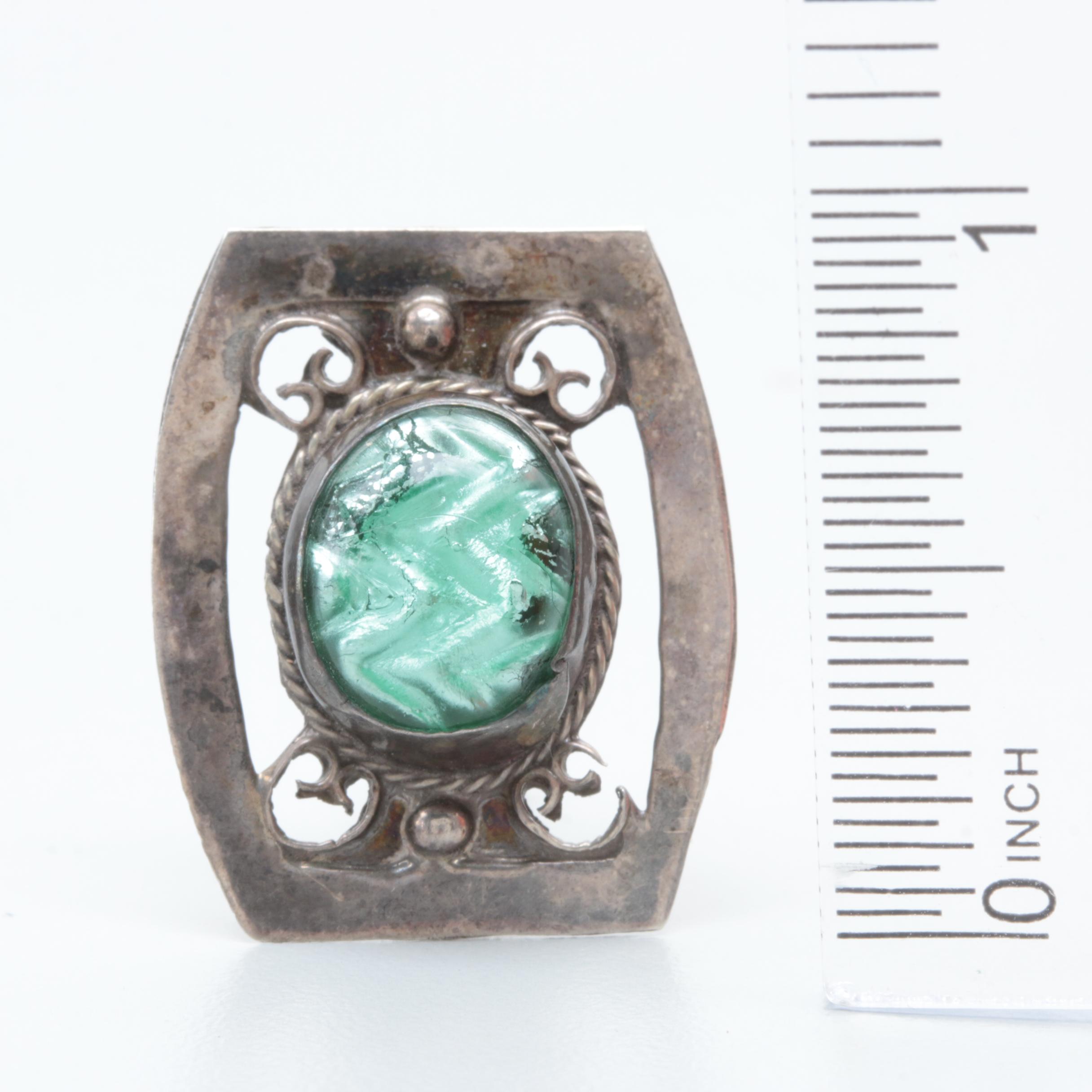 Sterling Silver and Silver Tone Abalone, Imitation Opal and Glass Earrings