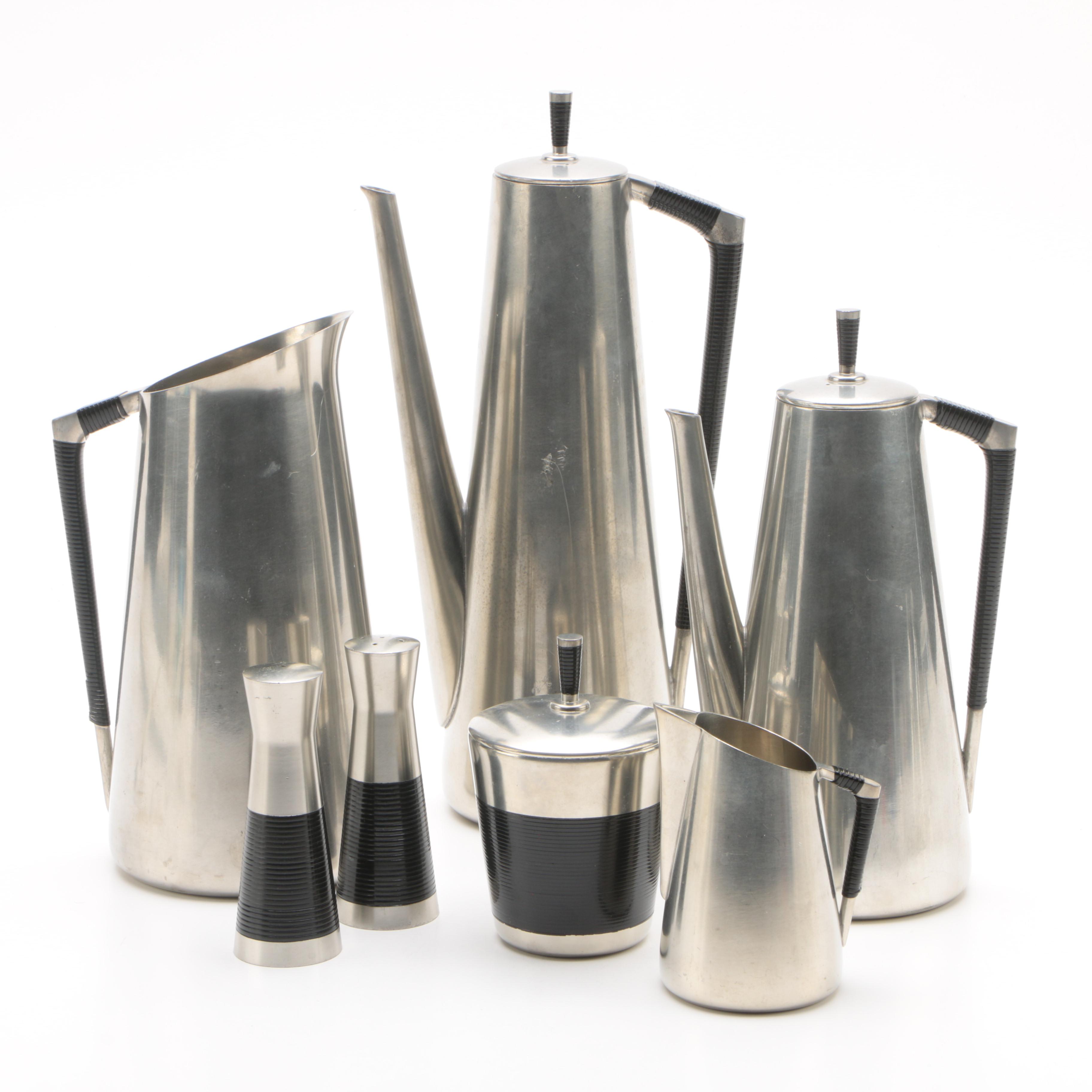 Mid-Century Modern Royal Holland Pewter Coffee and Tea Service with Shakers