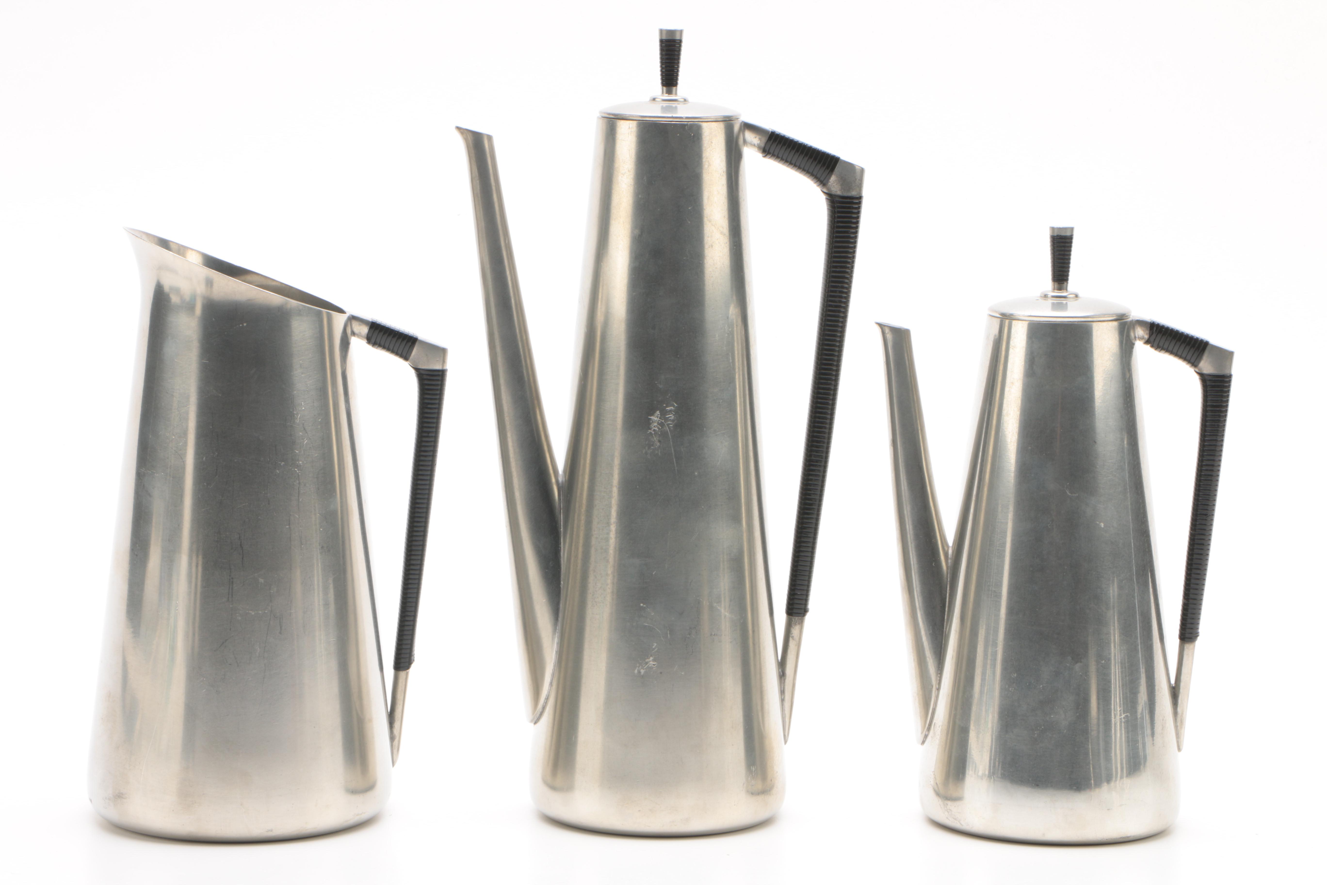 Mid-Century Modern Royal Holland Pewter Coffee and Tea Service with Shakers