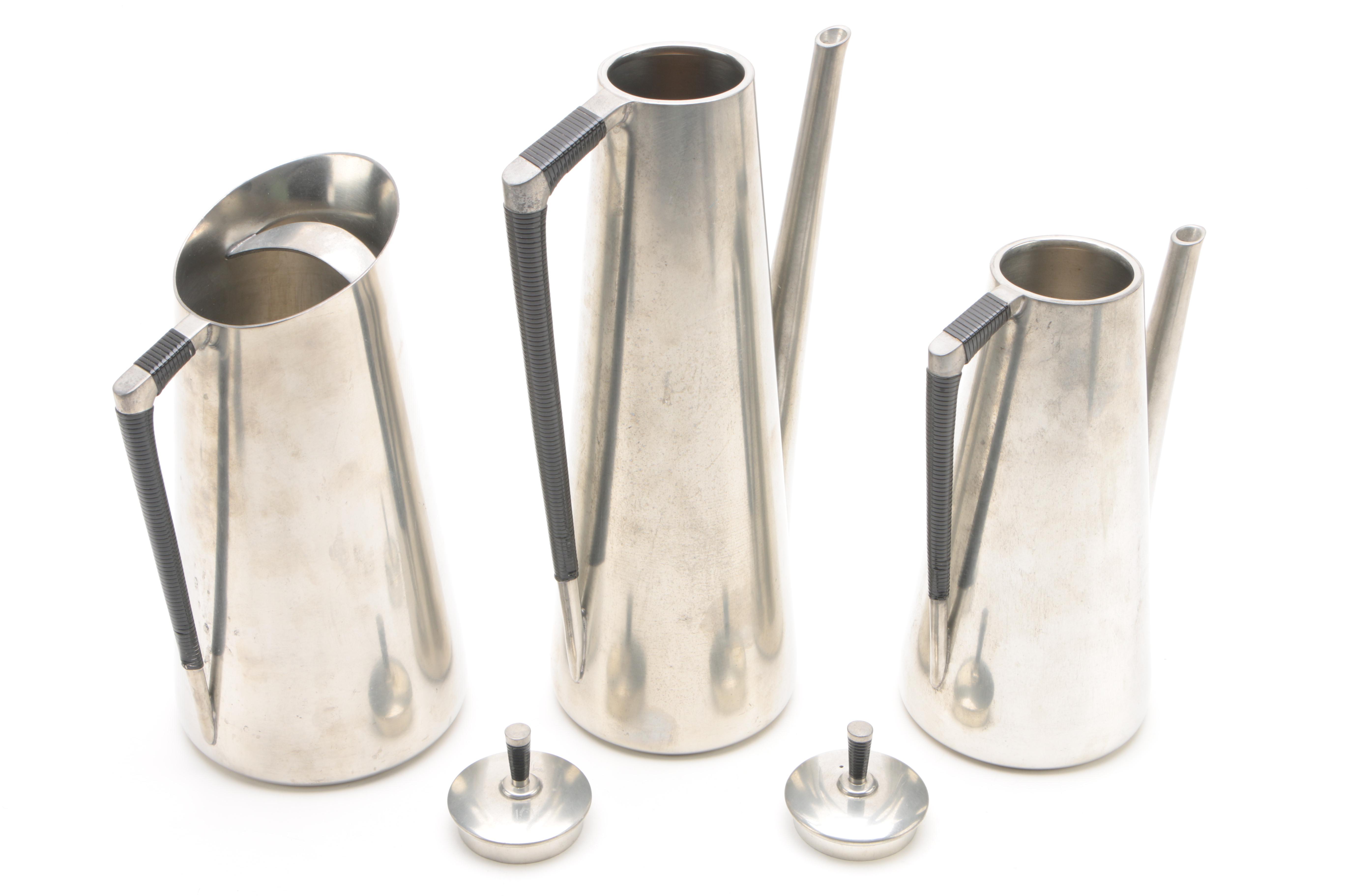 Mid-Century Modern Royal Holland Pewter Coffee and Tea Service with Shakers