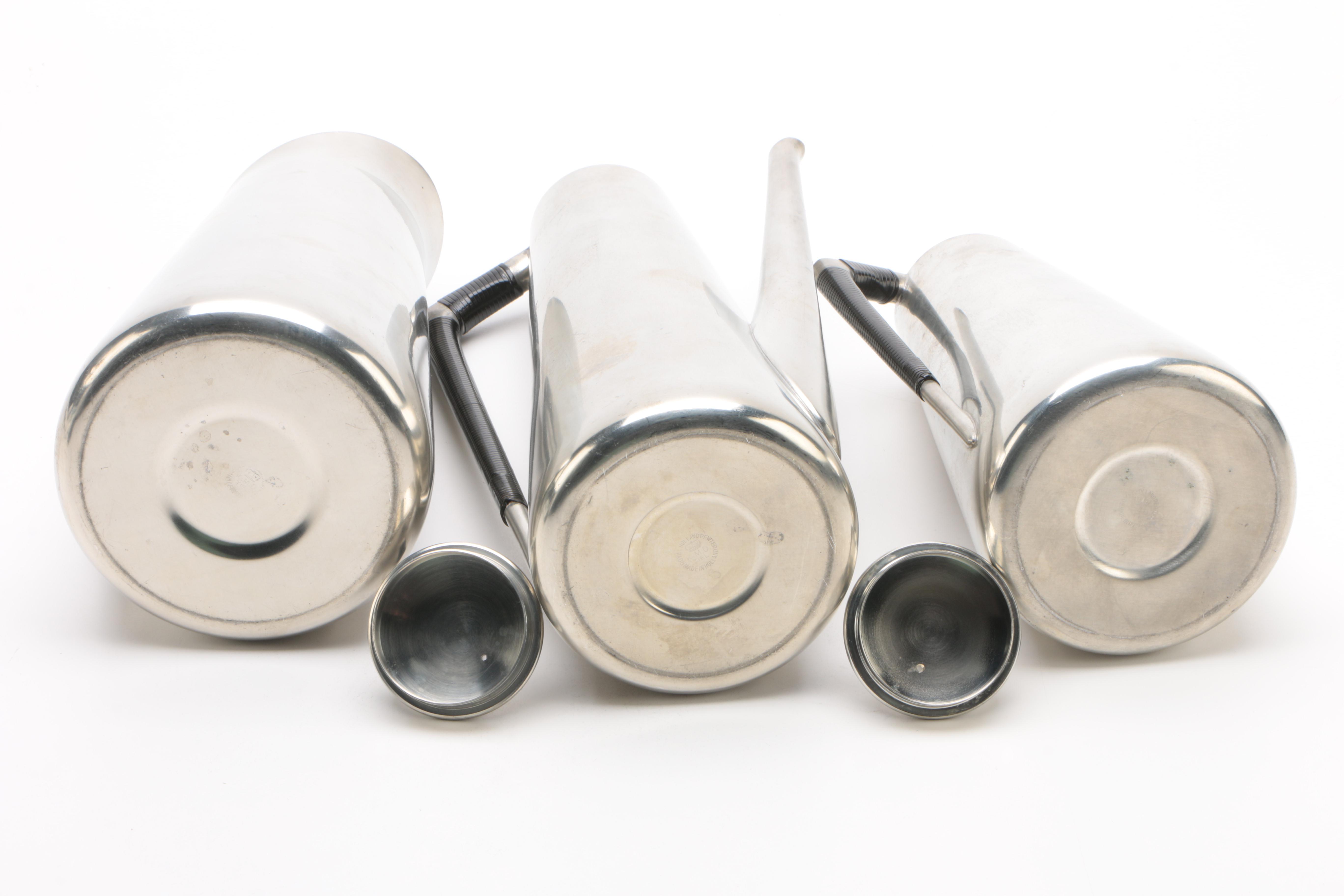 Mid-Century Modern Royal Holland Pewter Coffee and Tea Service with Shakers