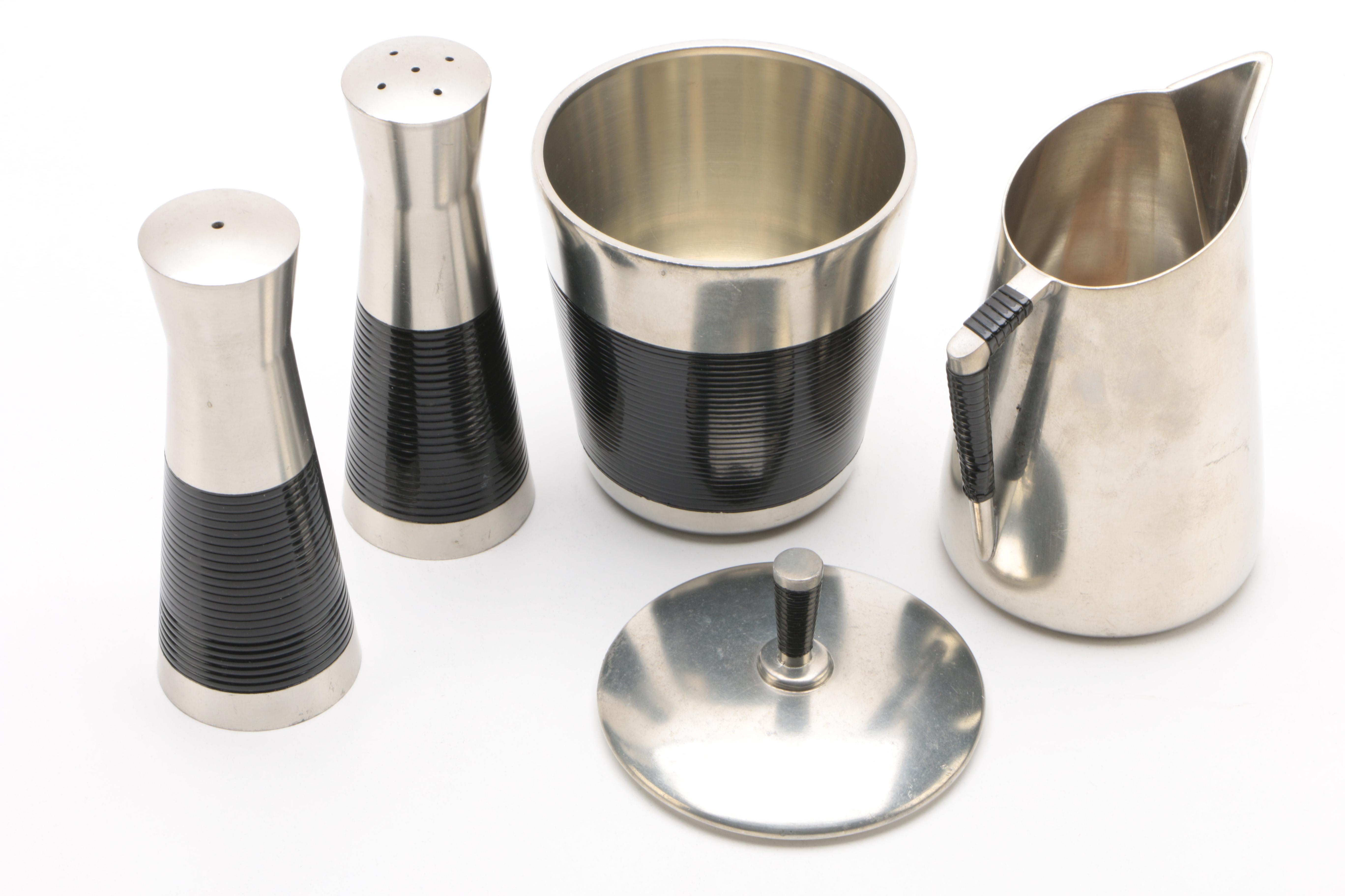 Mid-Century Modern Royal Holland Pewter Coffee and Tea Service with Shakers