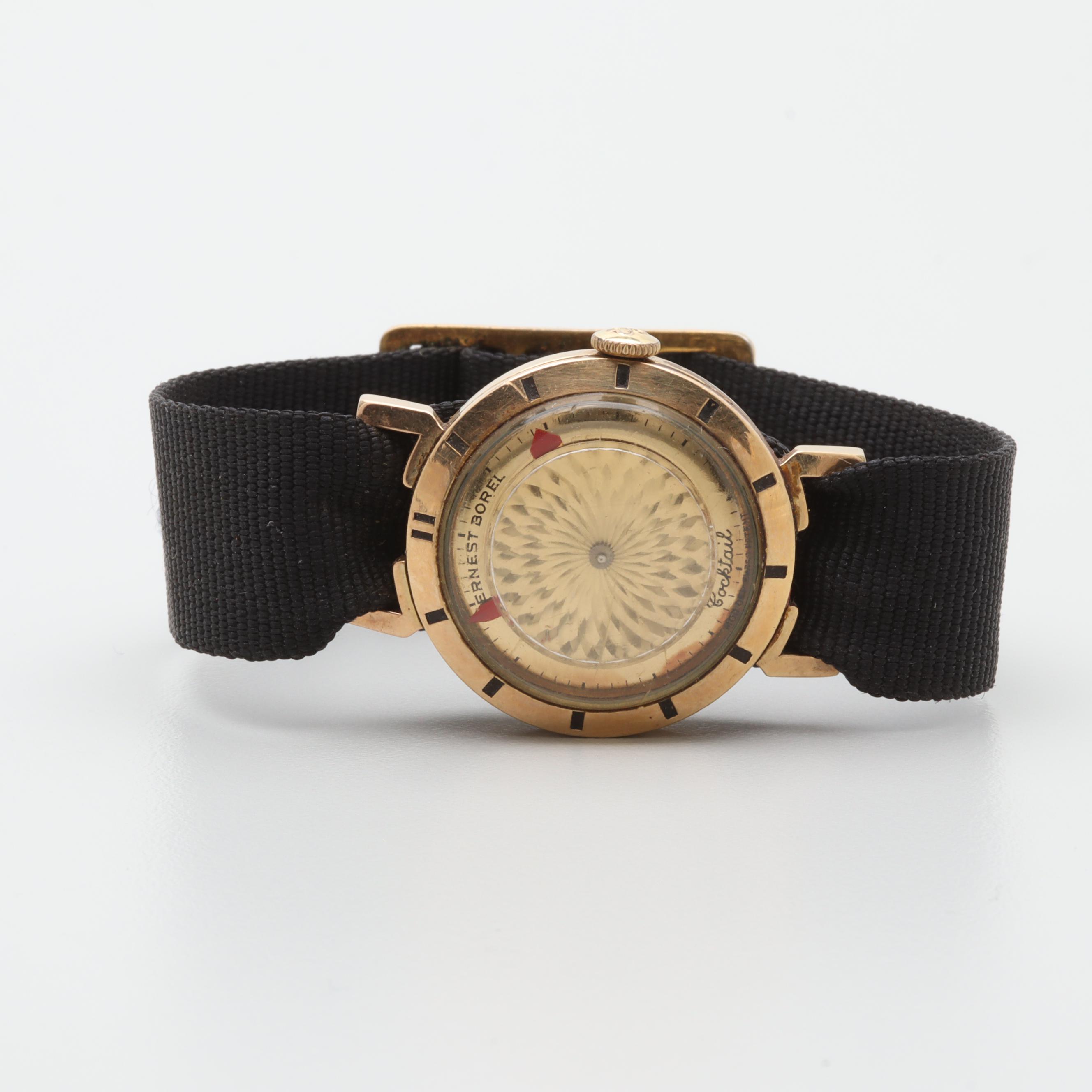 Ernest Borel Gold-Tone Watch with Black Nylon Strap