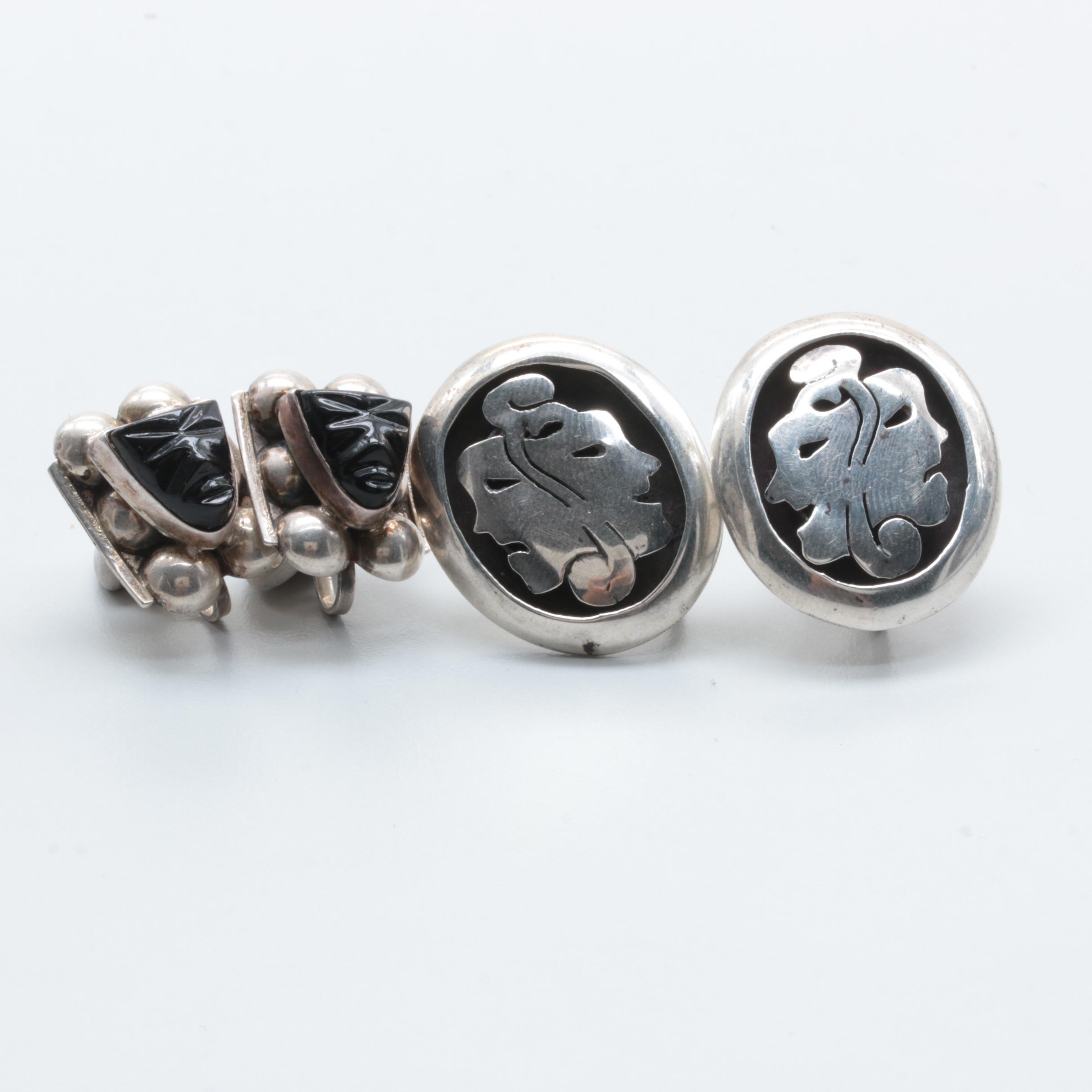 Sterling Silver Jewelry Assortment with Obsidian and Black Coral