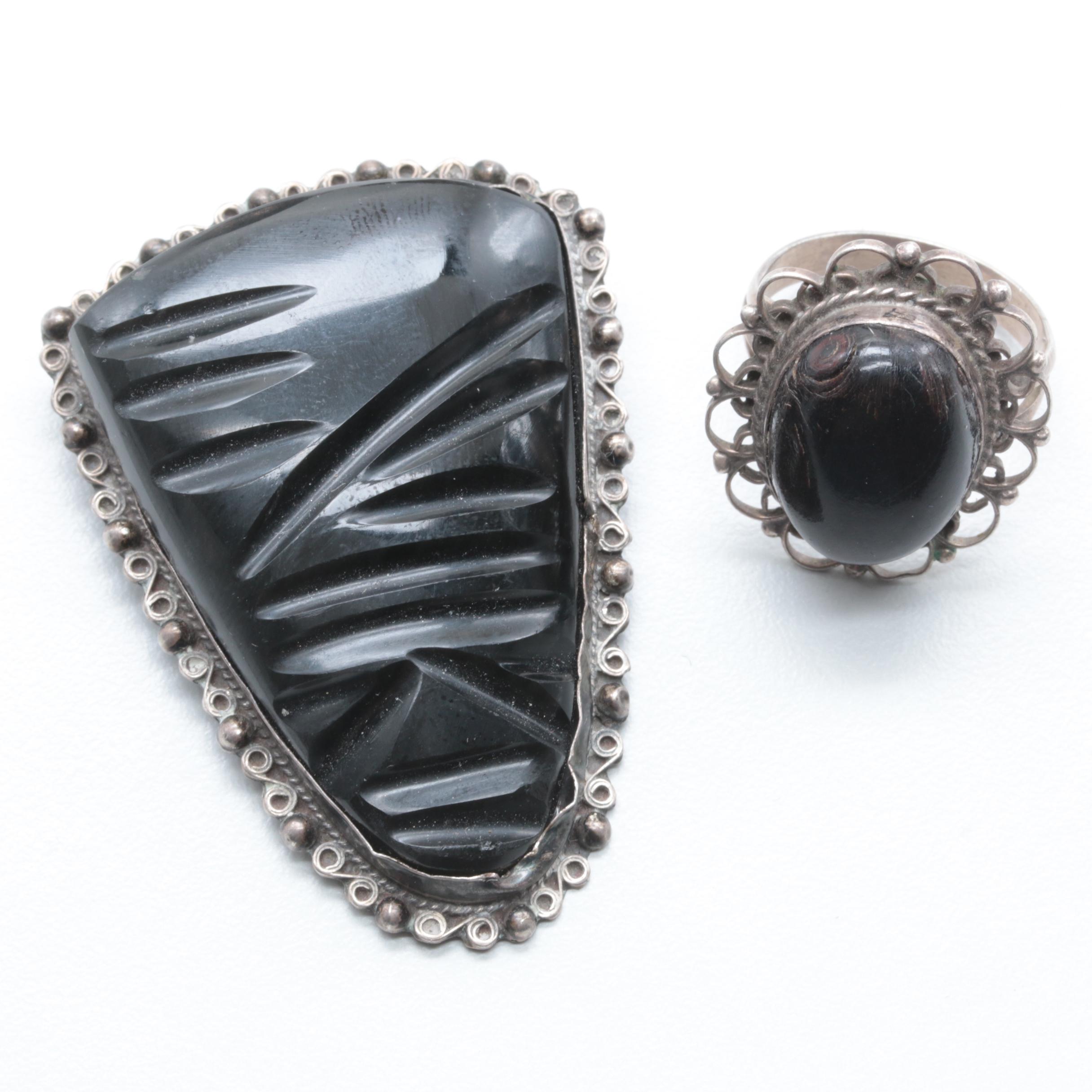 Sterling Silver Jewelry Assortment with Obsidian and Black Coral