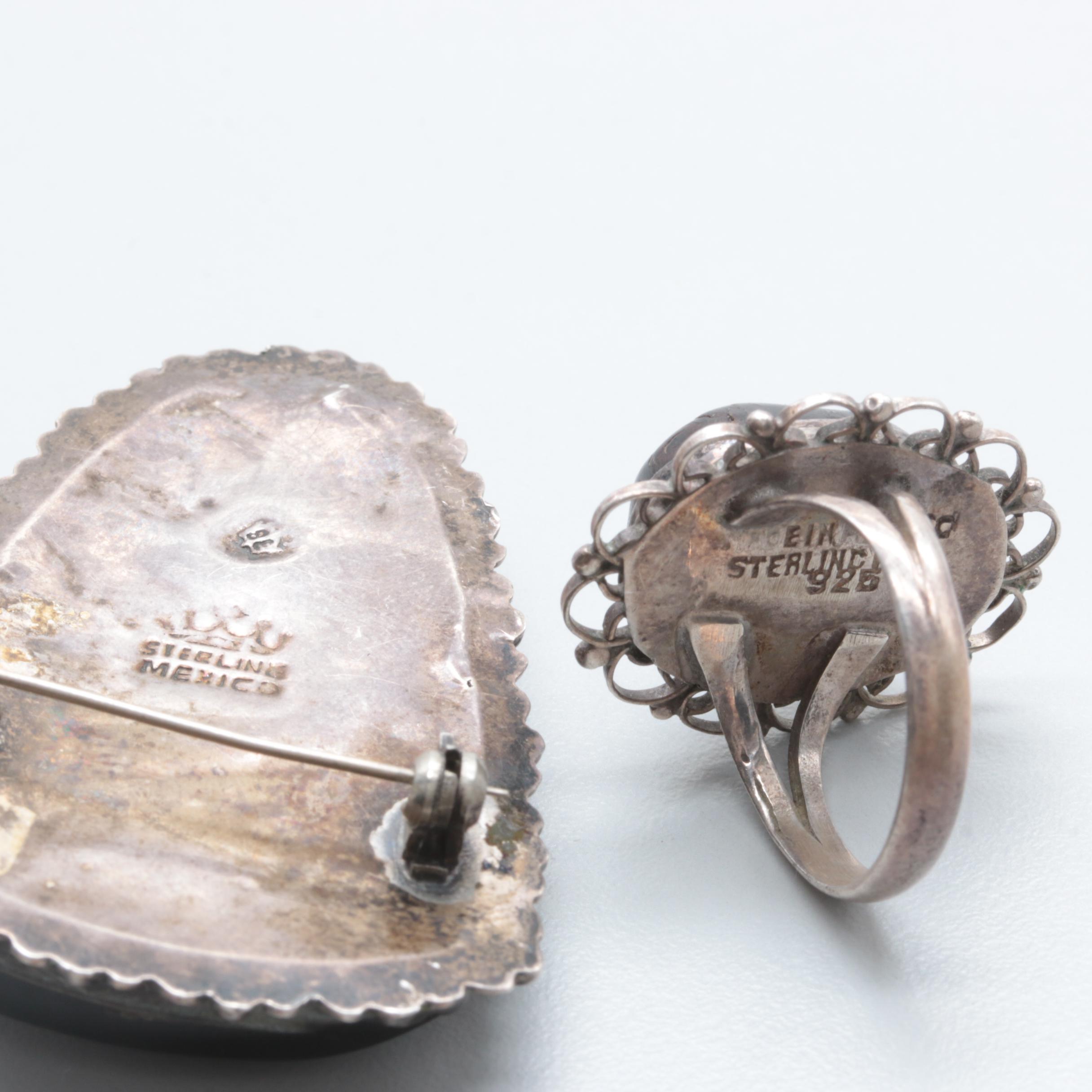 Sterling Silver Jewelry Assortment with Obsidian and Black Coral