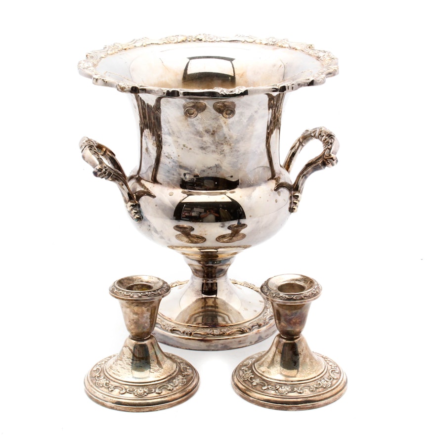 Gorham "Strasbourg" Weighted Sterling Silver Candlesticks and Champagne Bucket