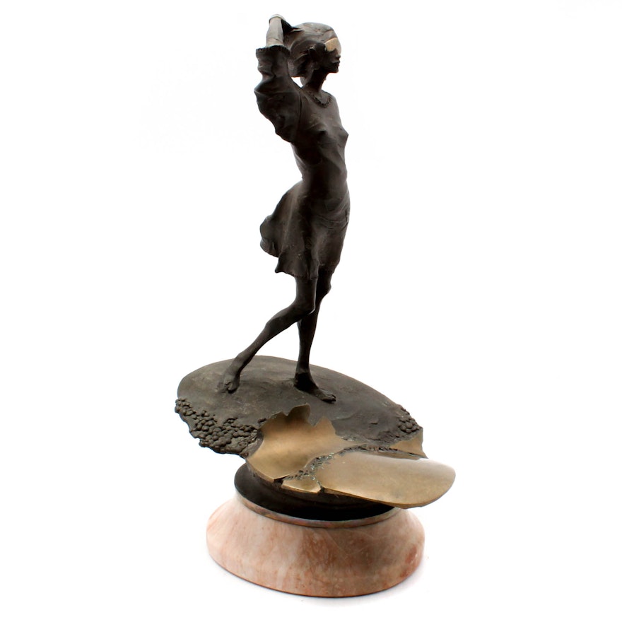 Bronze Sculpture of a Women on Marble Base