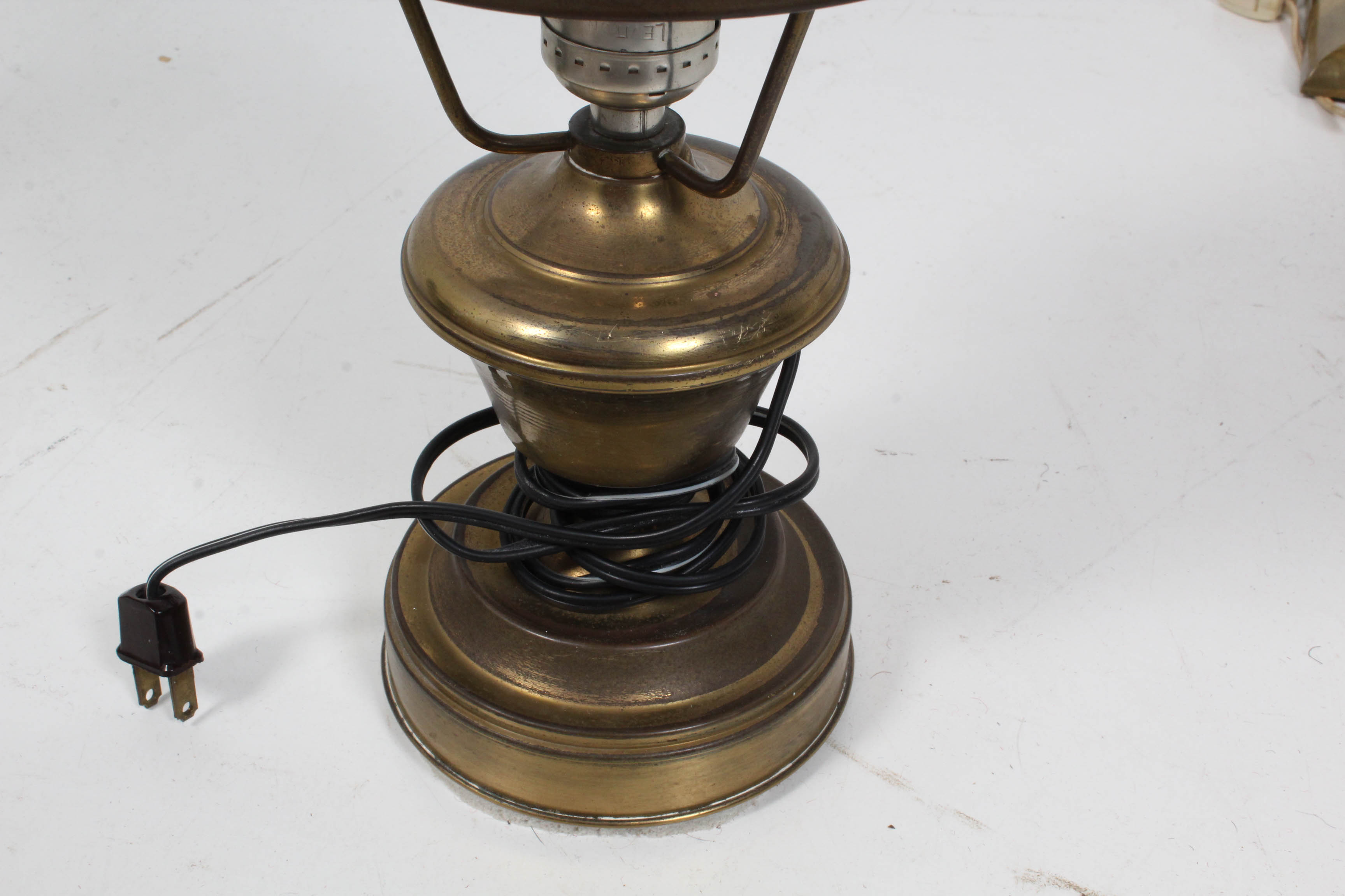 Vintage Brass Tone Table Lamps Featuring Hobnail Milk Glass Shade