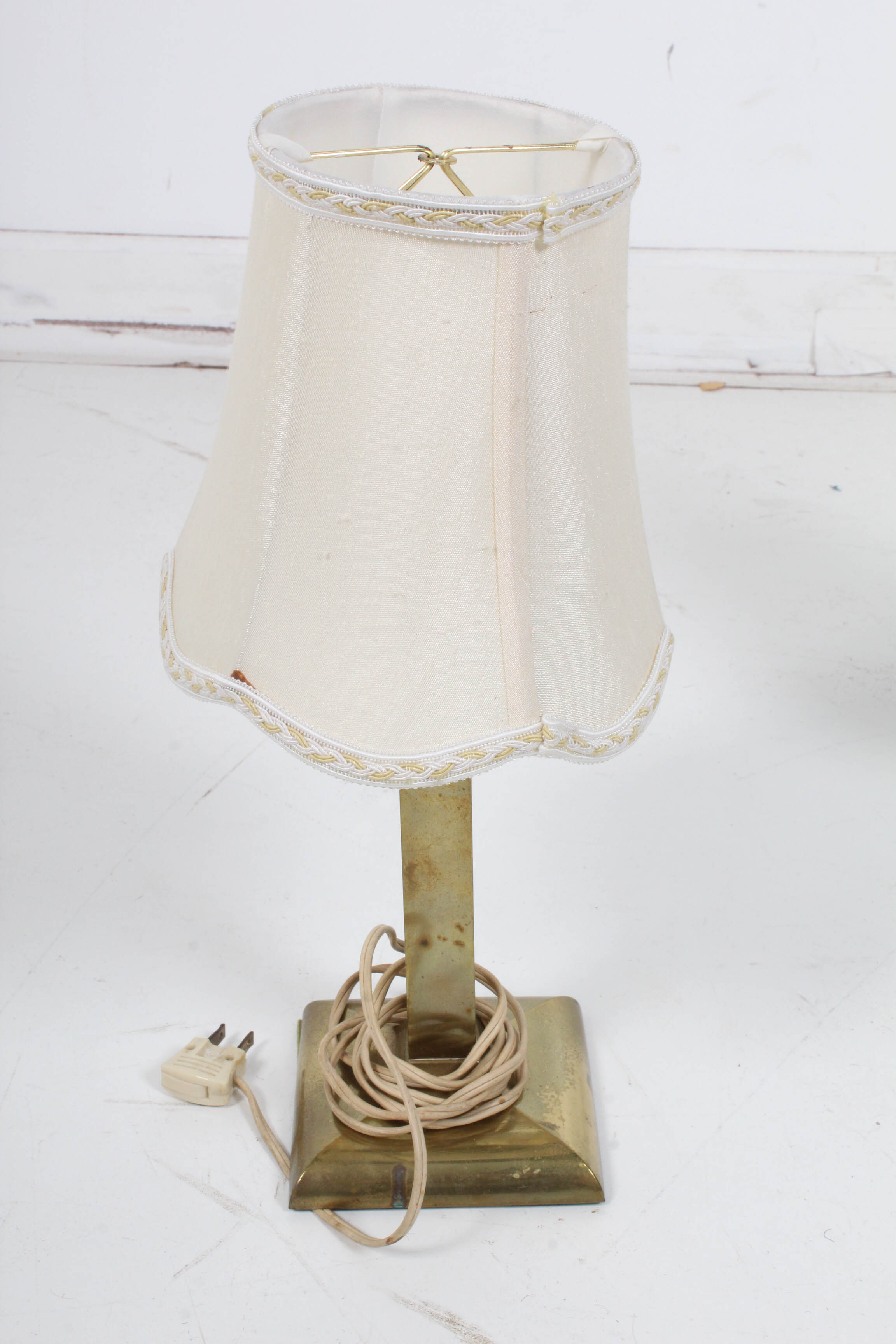 Vintage Brass Tone Table Lamps Featuring Hobnail Milk Glass Shade