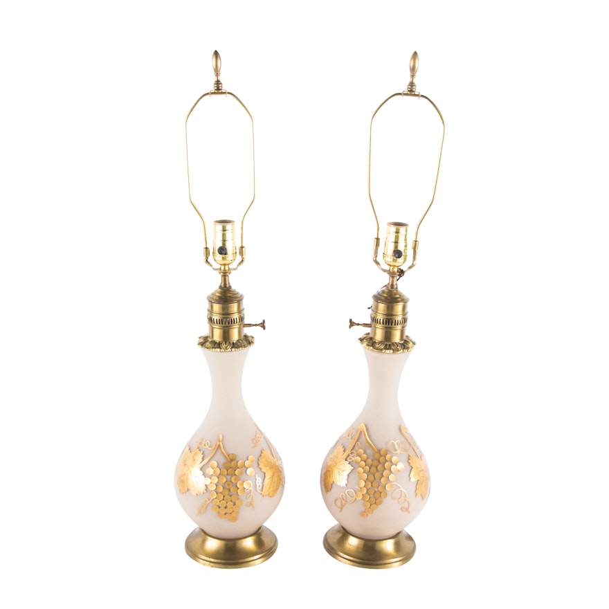 Pair of Gilt Painted and Frosted Glass Table lamps, 20th Century