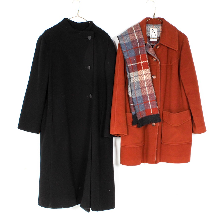 Women's Vintage Wool Coats and Scarf