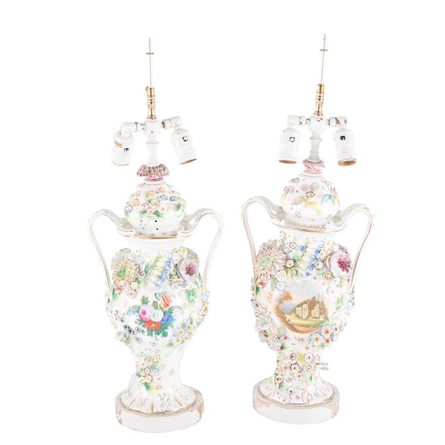 Capodimonte Style Floral Table Lamps