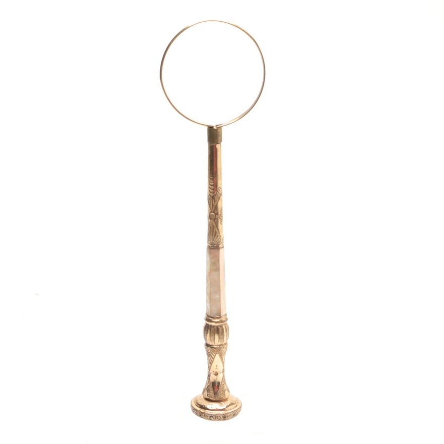 Magnifying Glass with Brass and Mother of Pearl Handle