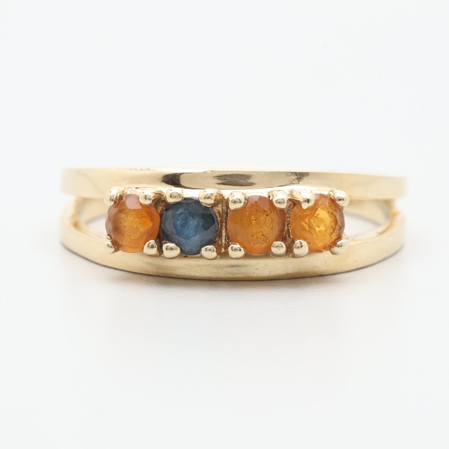 14K Yellow Gold Citrine and Blue Sapphire Ring