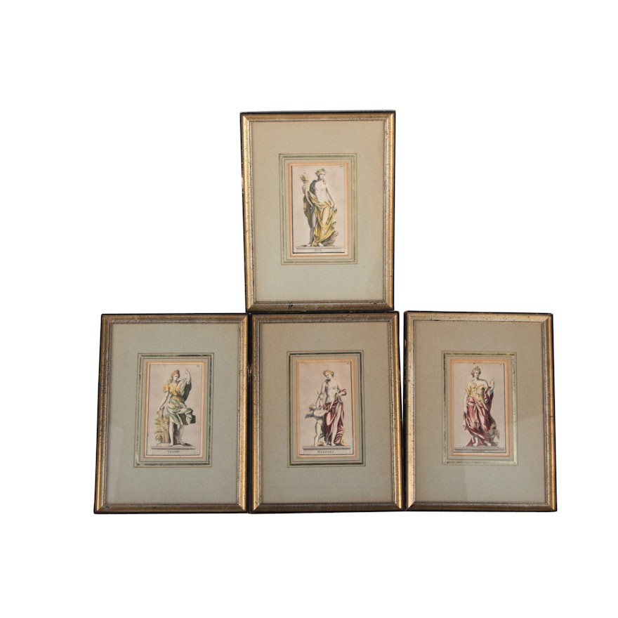 Framed Hand Colored Roman Mythology Prints, 19th Century