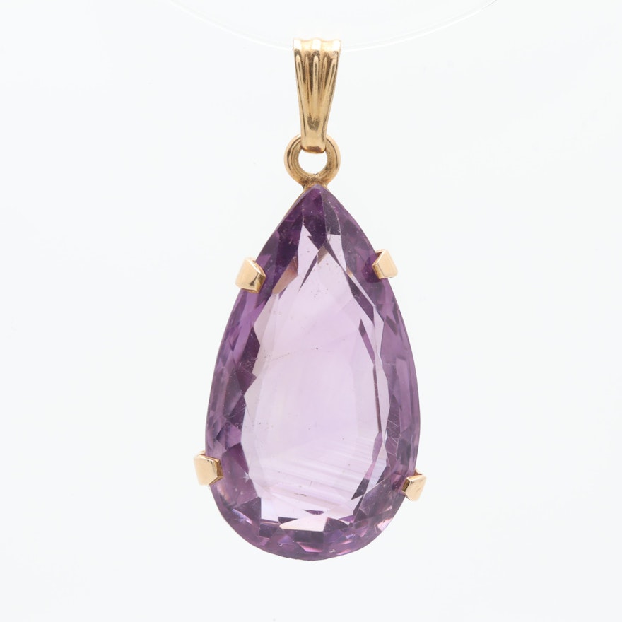 14K Yellow Gold Amethyst Pendant