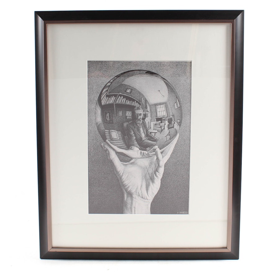 After M.C. Escher Offset Lithograph "Hand with Reflecting Sphere"