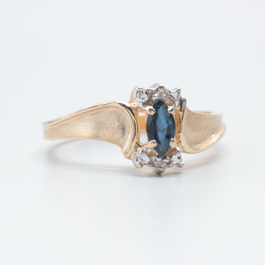 Baith 14K Yellow Gold Sapphire and Diamond Ring with White Gold Accent