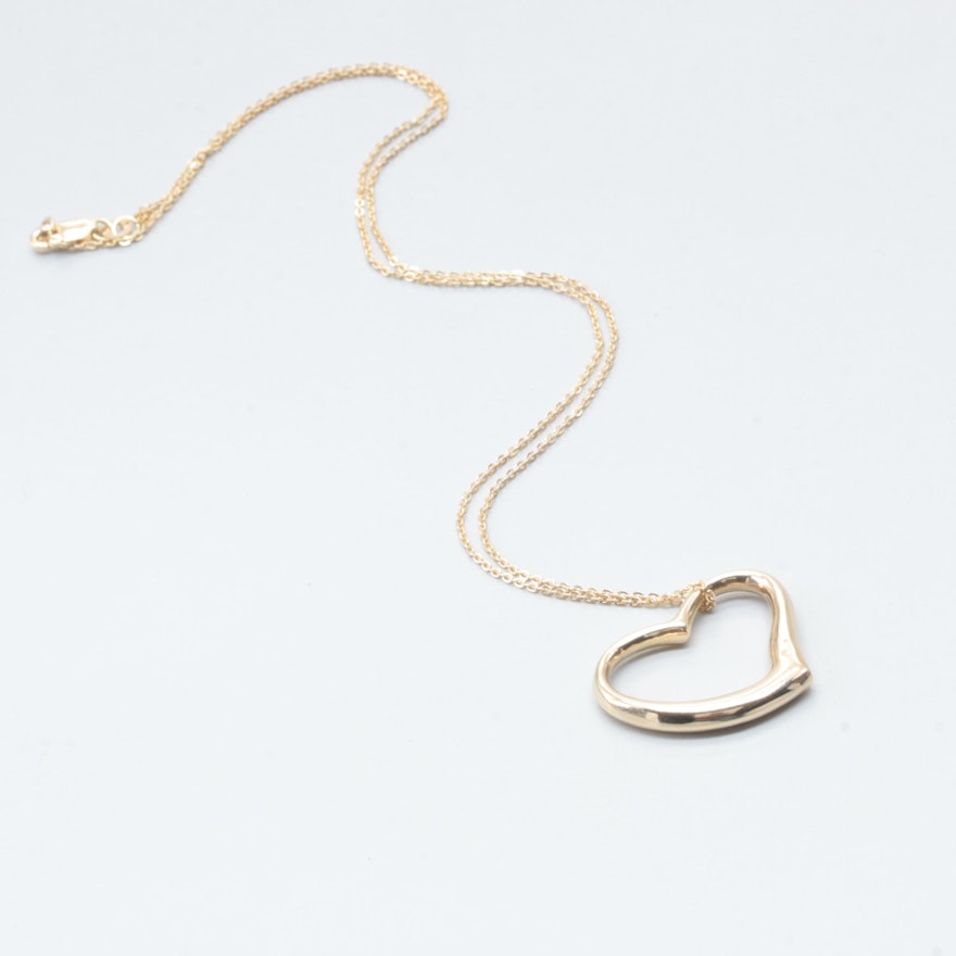 14K Yellow Gold Open Heart Pendant Necklace