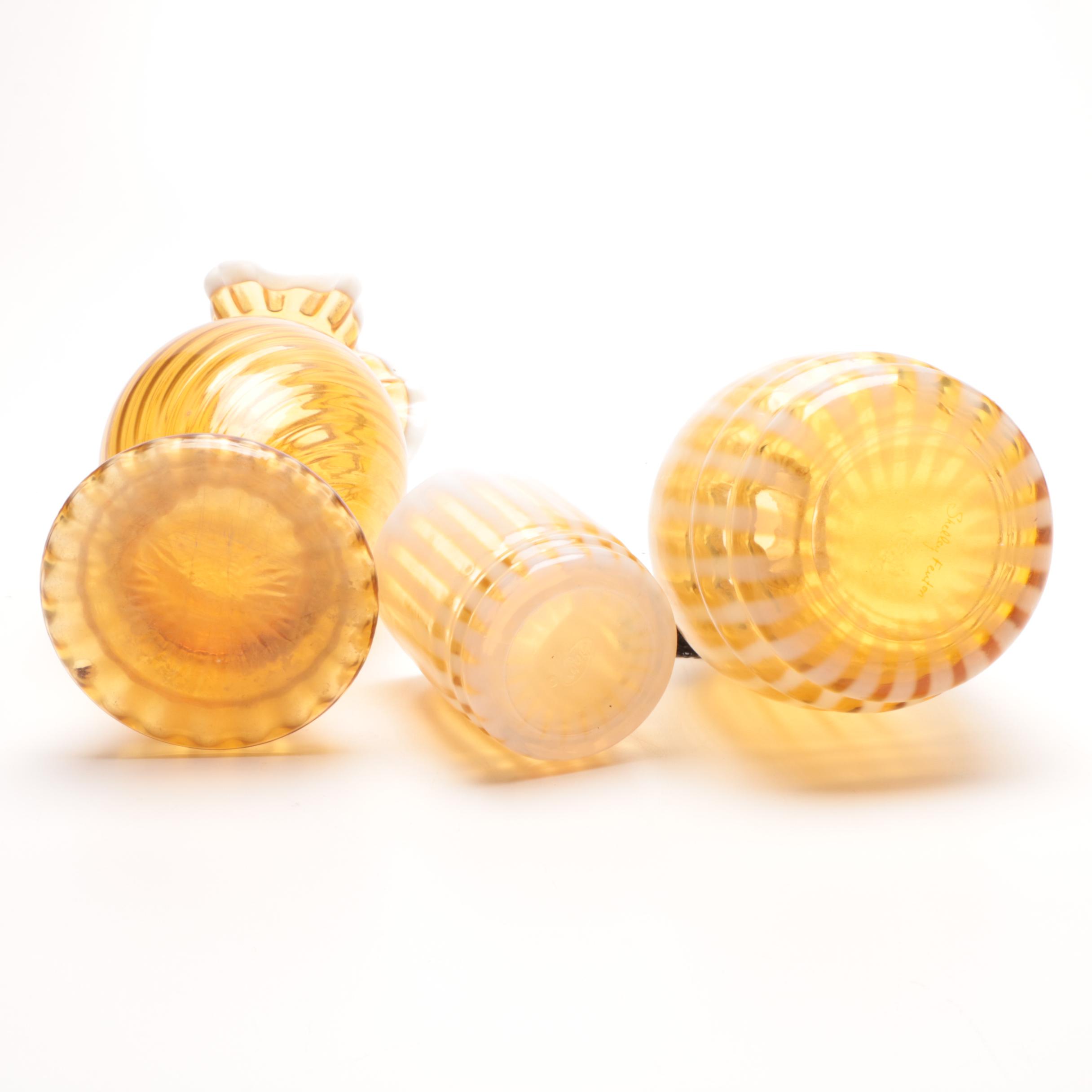 Fenton "Tumble Up" Bedside Carafe and Art Glass Swirl Vase