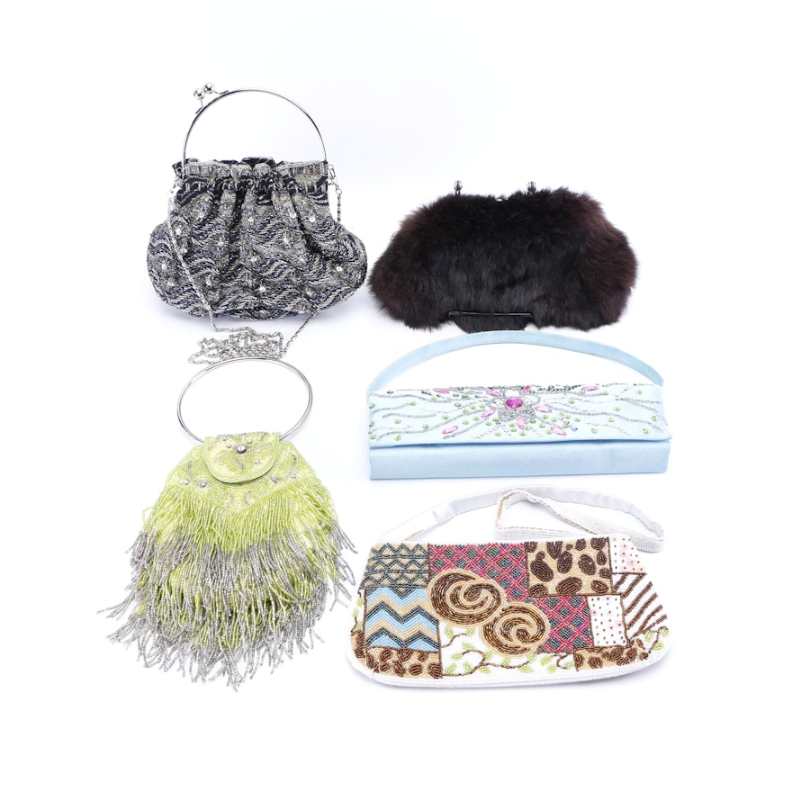 Beaded Evening Bags and Vintage Rabbit Fur Clutch