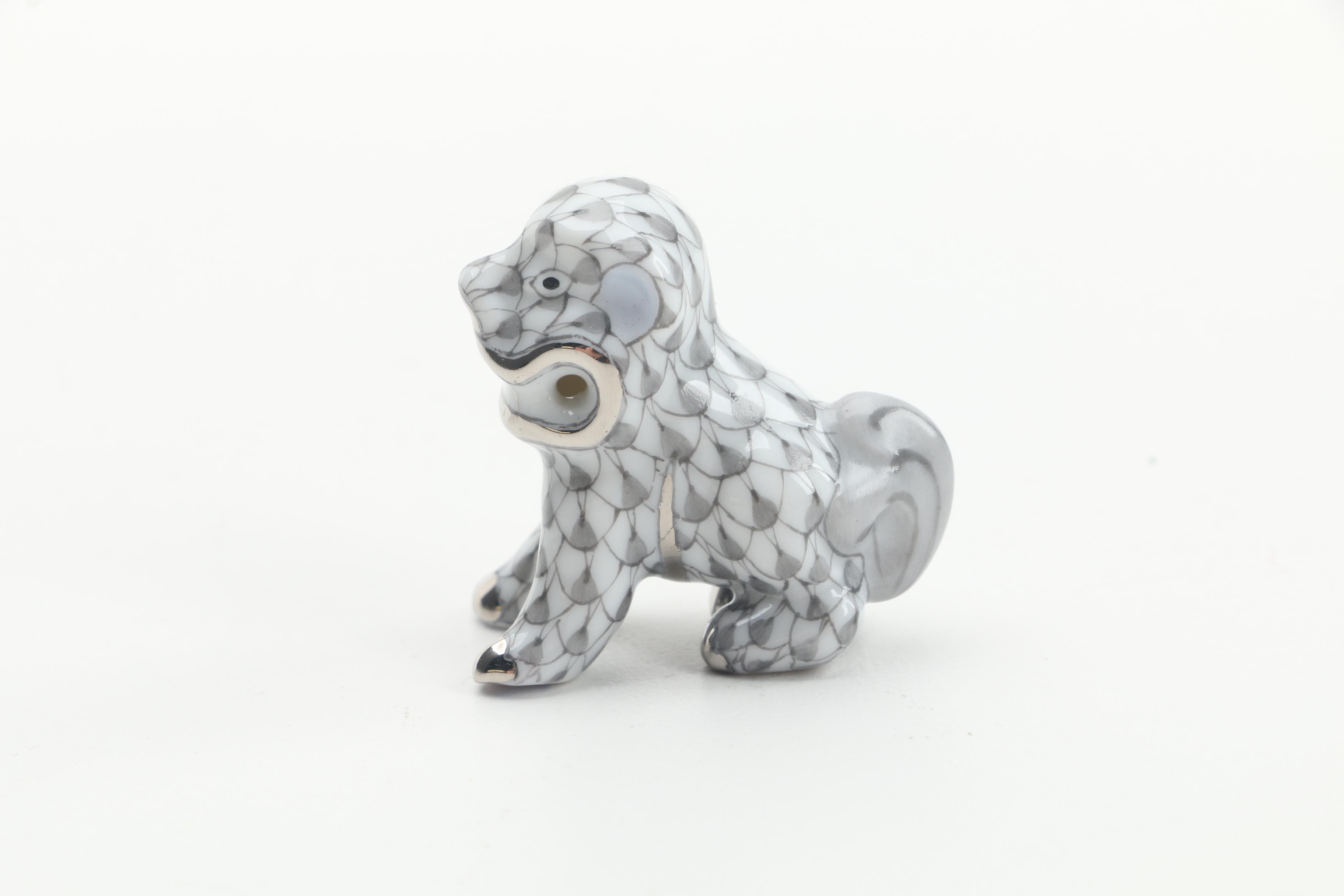 Herend Hungary Hand-Painted Porcelain Miniature "Foo Dog" Figurine