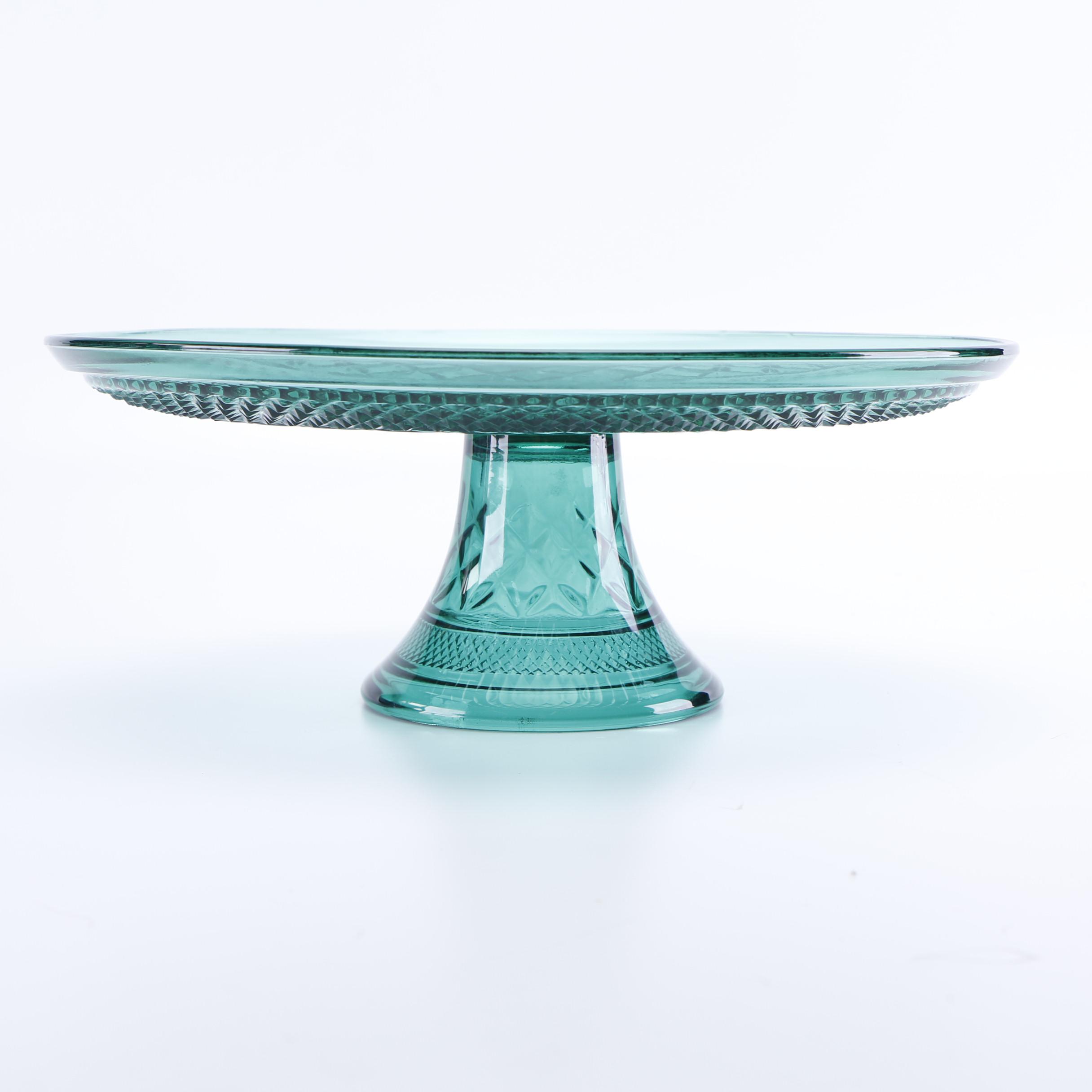 Vintage Pressed Glass Amethyst and Anchor Hocking "Wexford Green" Cake Stands