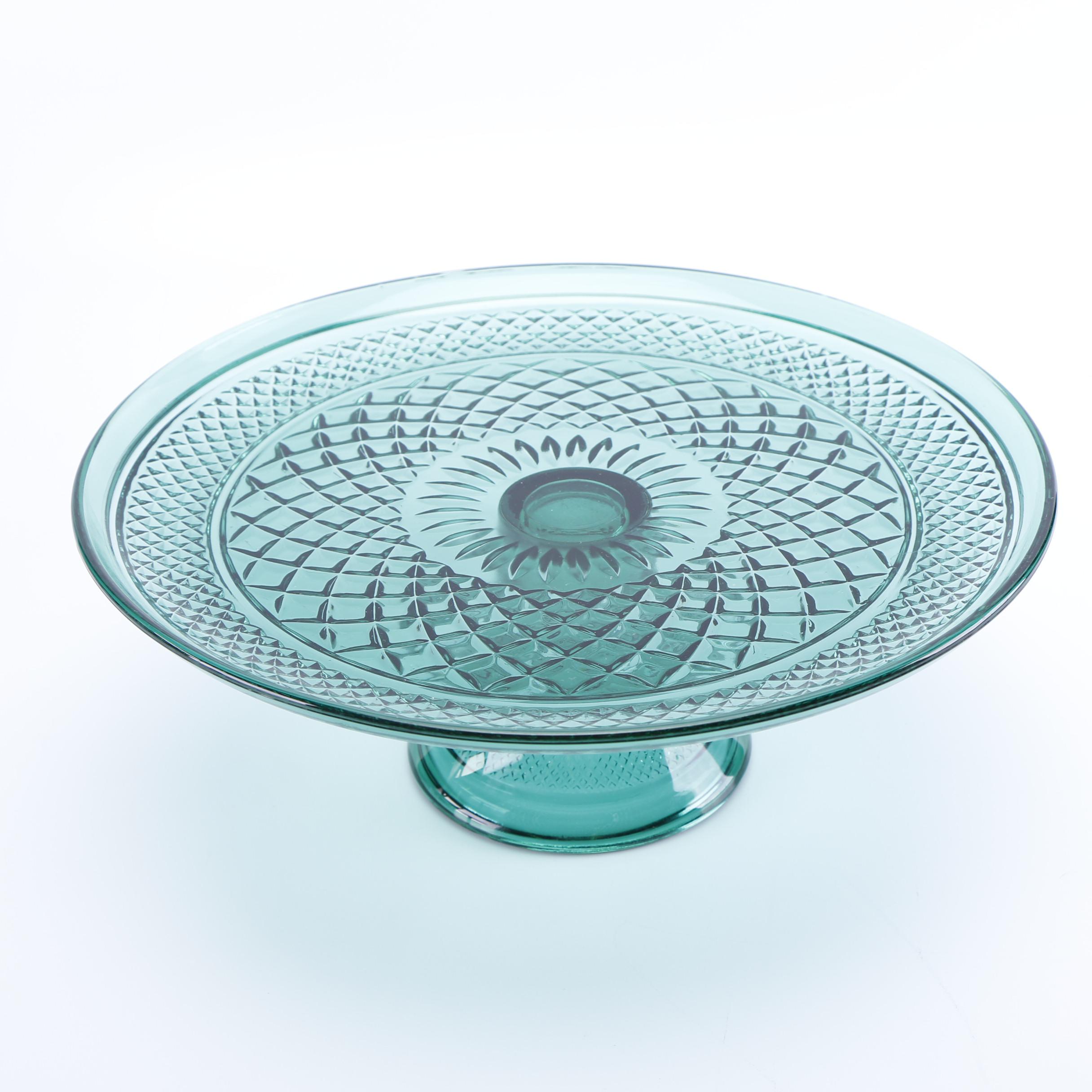 Vintage Pressed Glass Amethyst and Anchor Hocking "Wexford Green" Cake Stands
