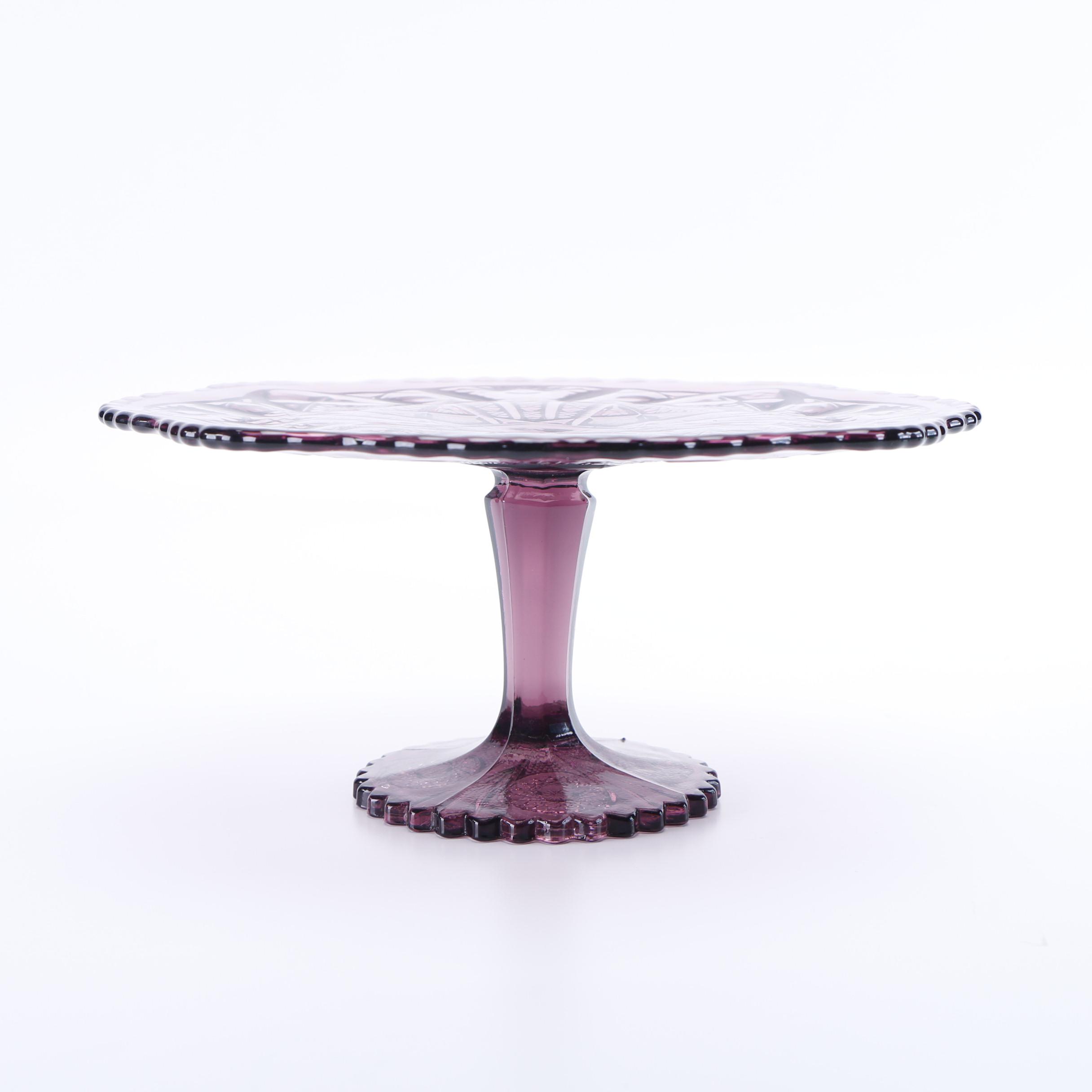 Vintage Pressed Glass Amethyst and Anchor Hocking "Wexford Green" Cake Stands