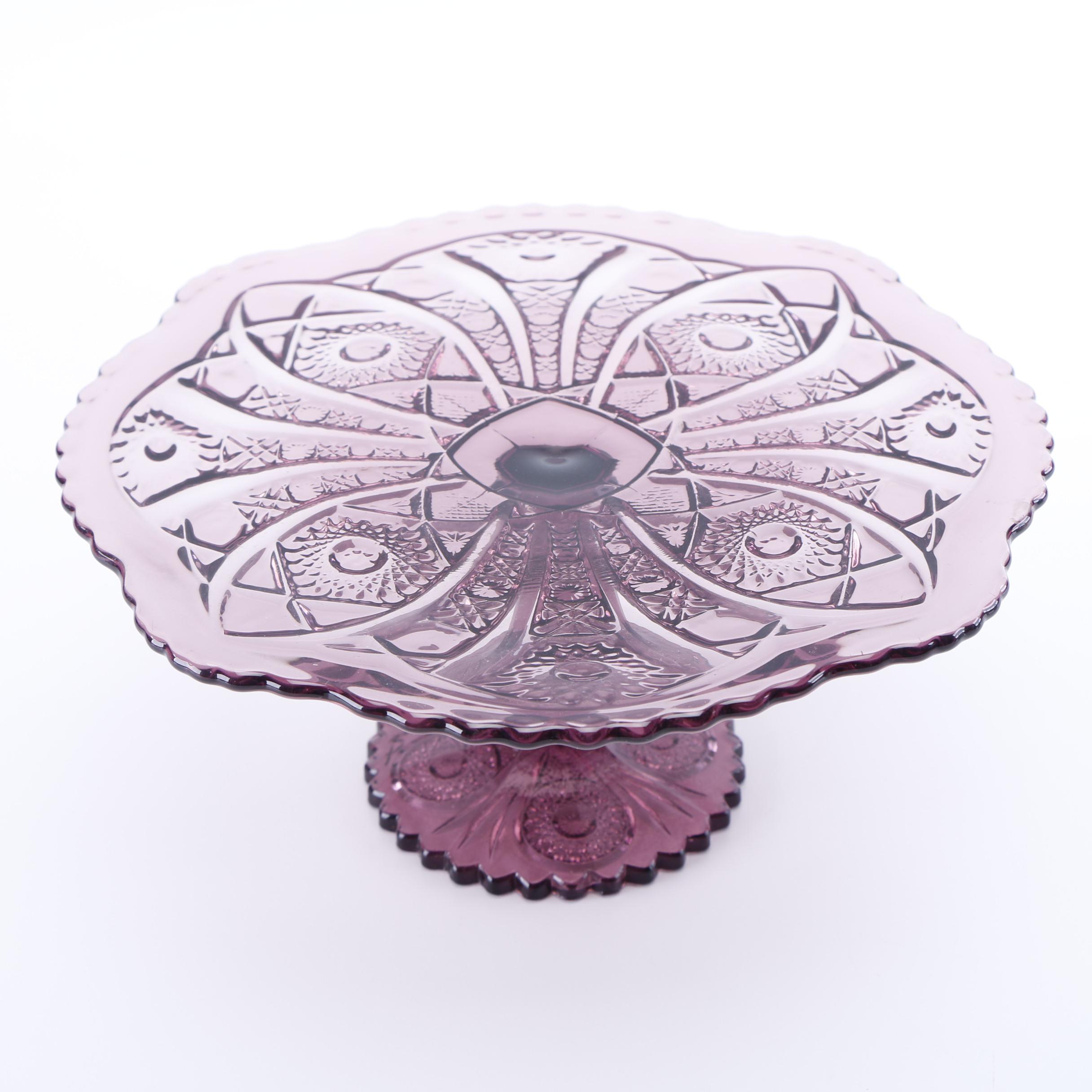 Vintage Pressed Glass Amethyst and Anchor Hocking "Wexford Green" Cake Stands