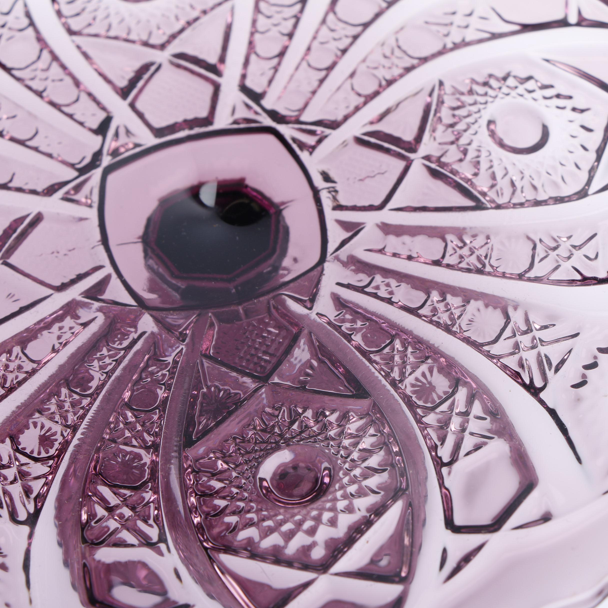 Vintage Pressed Glass Amethyst and Anchor Hocking "Wexford Green" Cake Stands