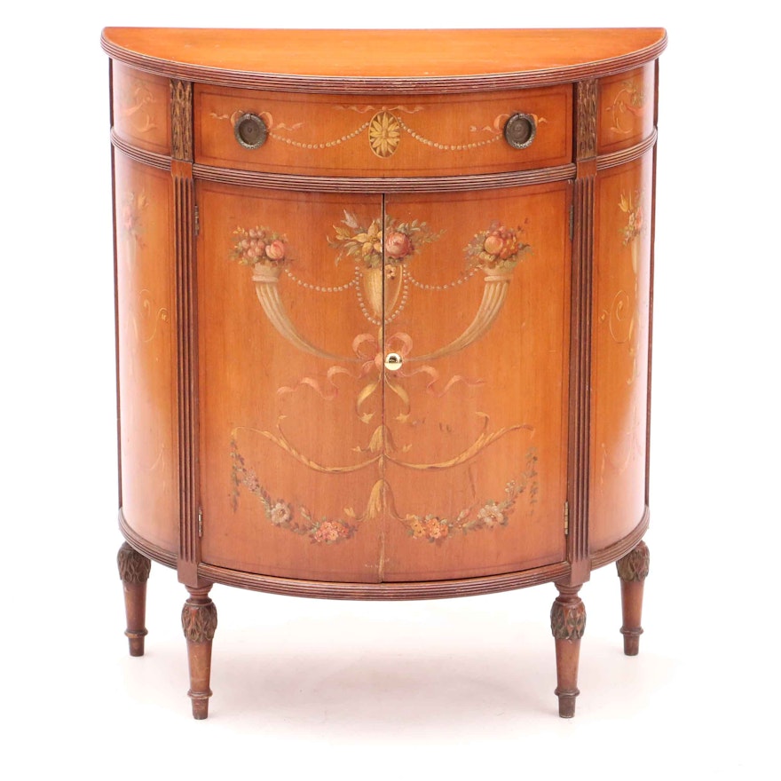 Adams Style Painted Mahogany Demilune Cabinet