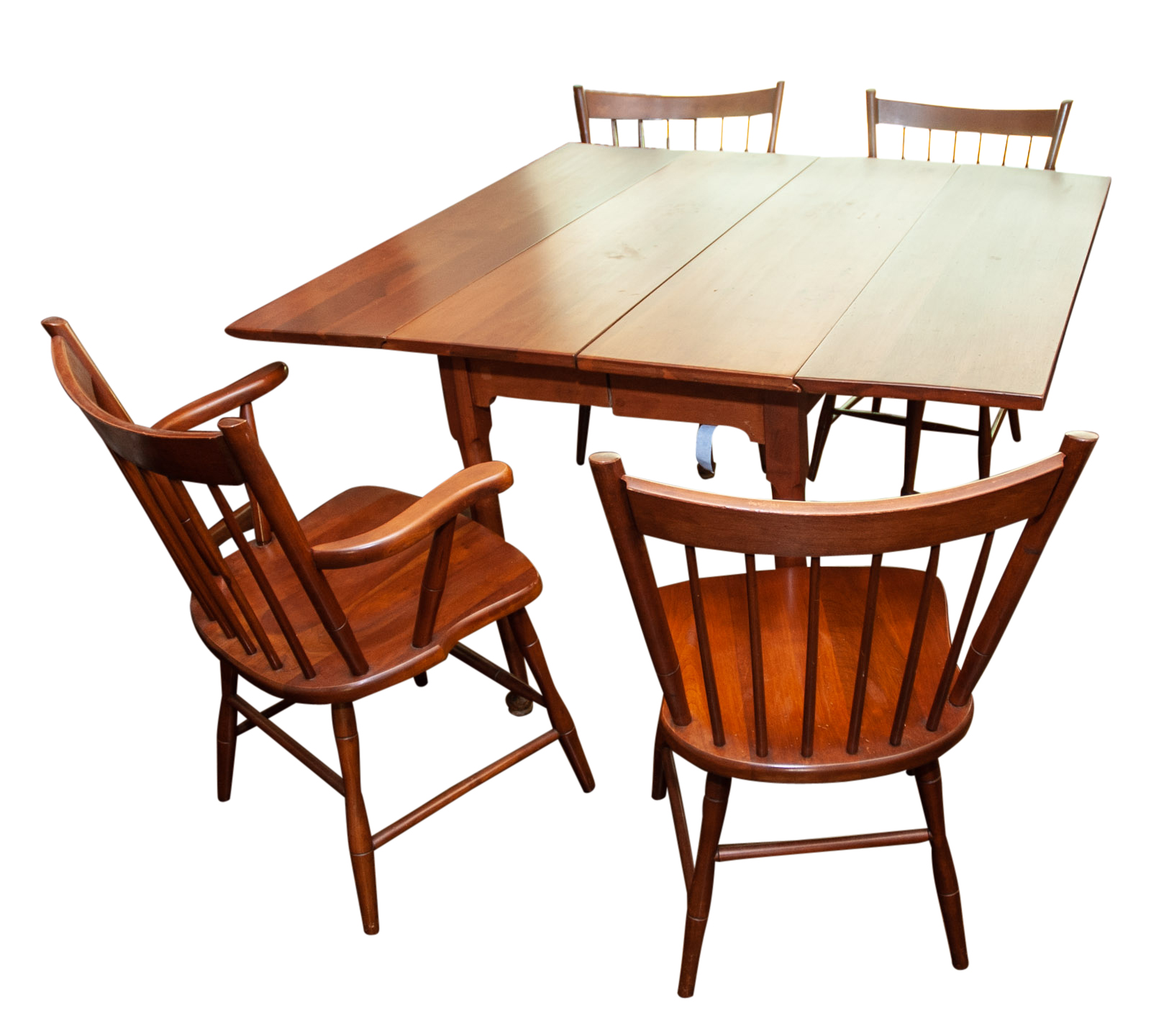 Walter of Wabash Cherry Drop Leaf Dining Table with Spindle Back Chairs