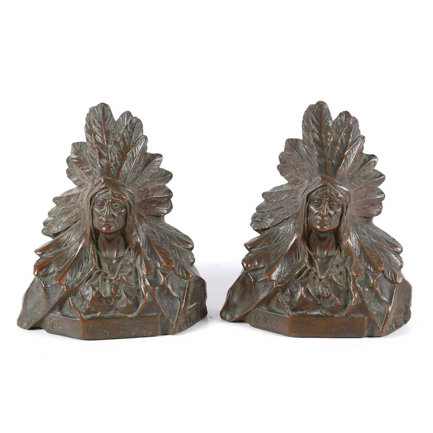 Jules Meliodon Native American Style Bronze Bookends