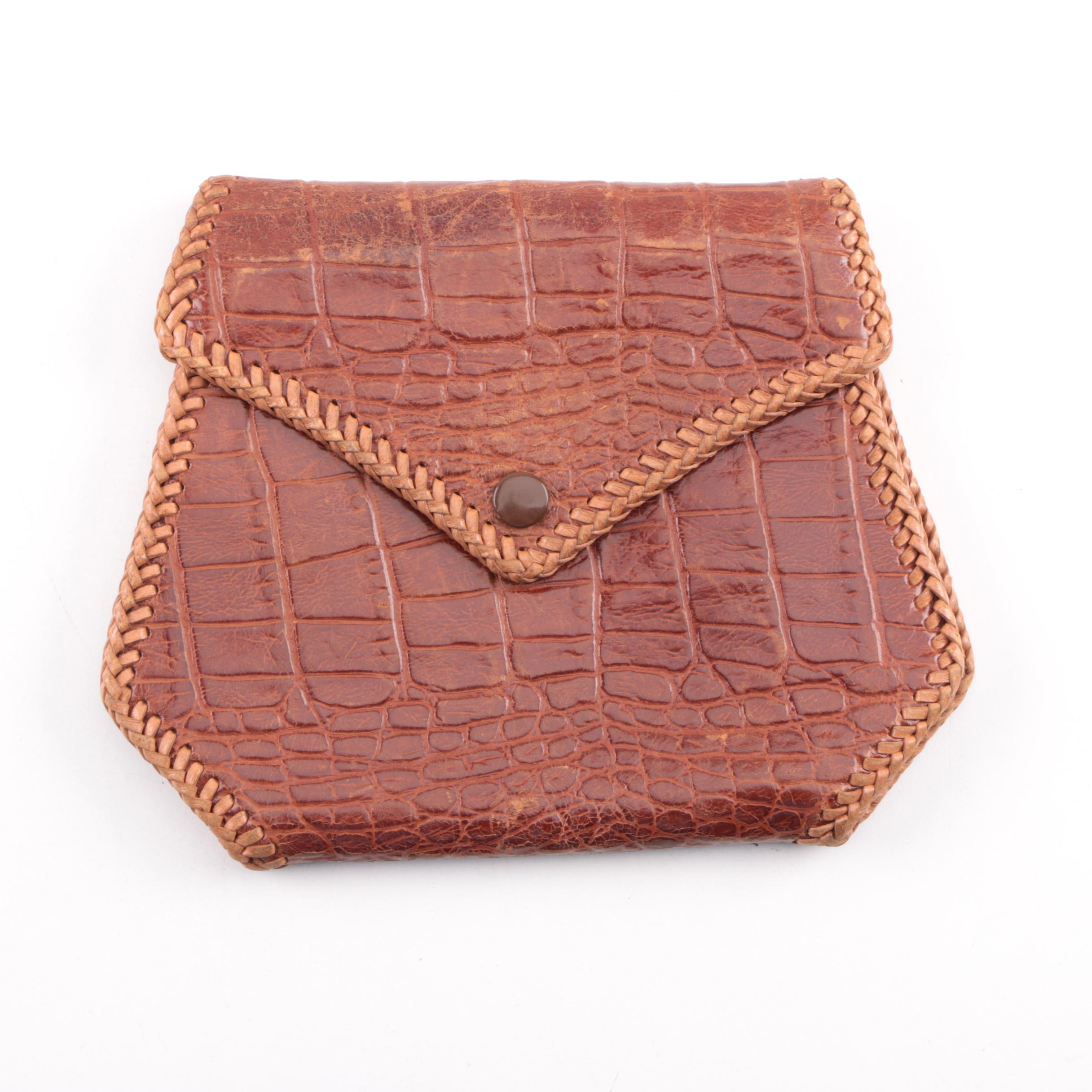 Vintage Accessories, Cards, Flask Including Alligator, Gilded Florentine Leather