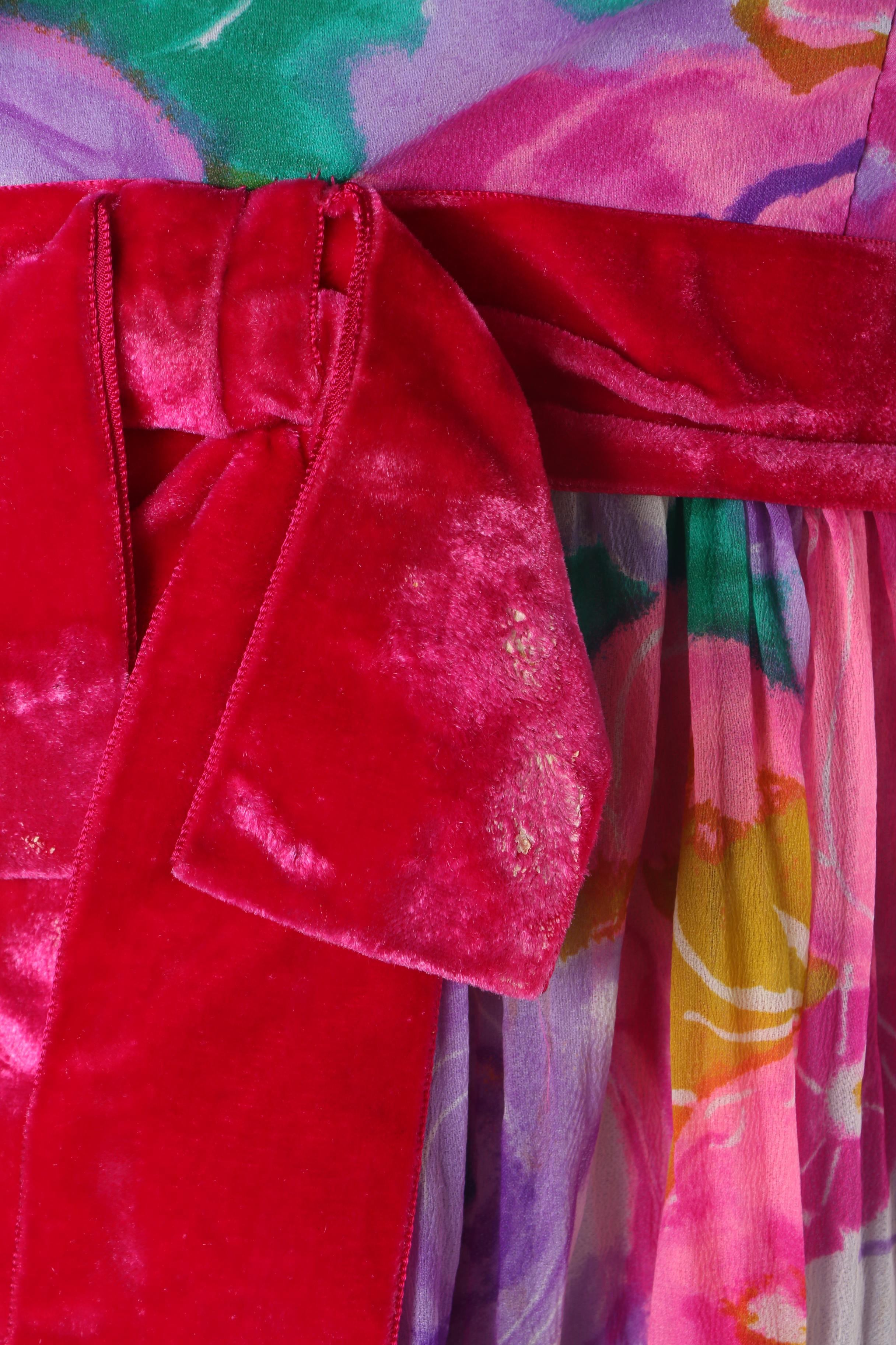 1960s Esther Wolf Floral Sheer Maxi Dress with Velvet Bow